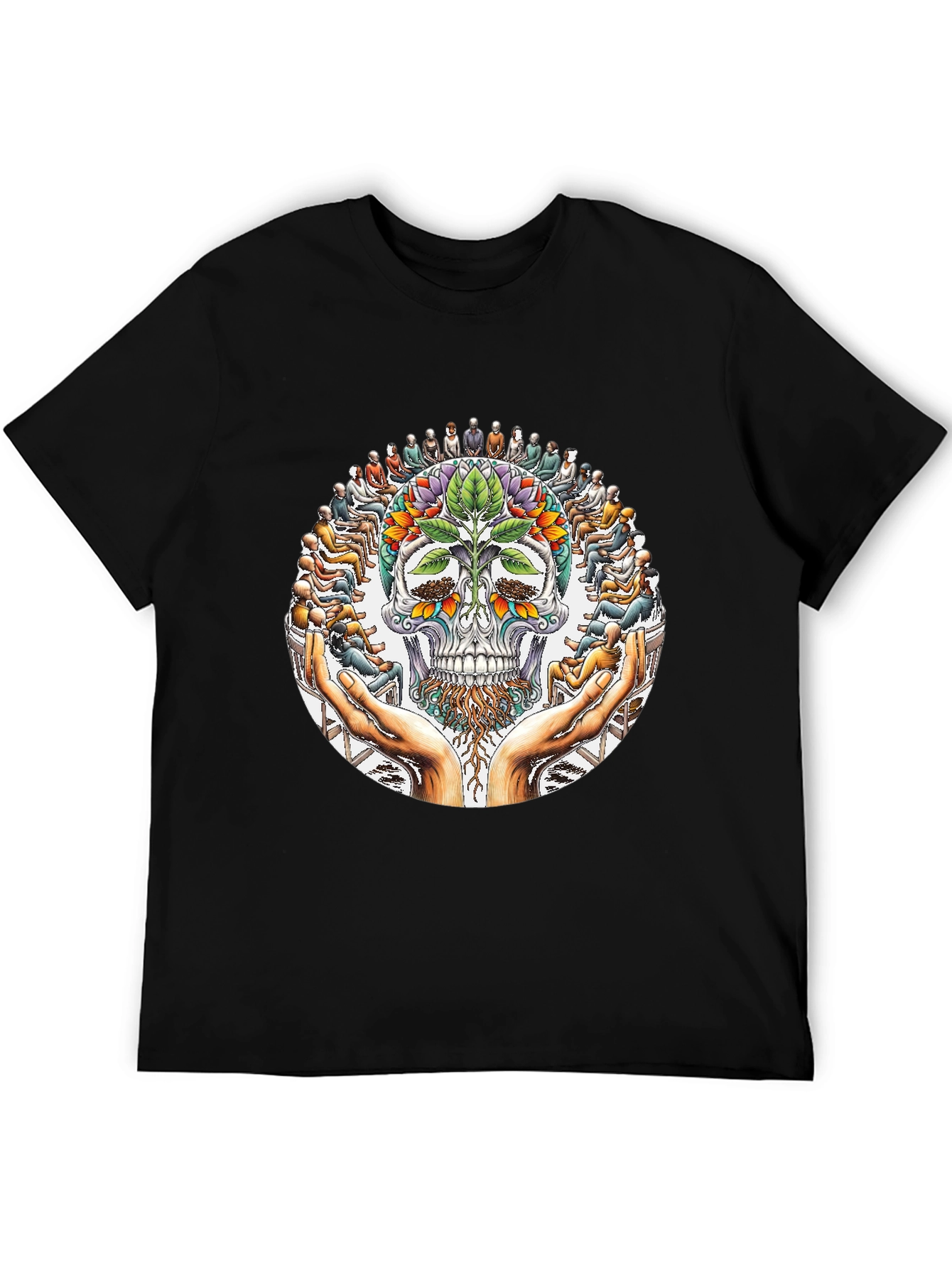 Floral Skull Graphic Tee - Spiritual Design