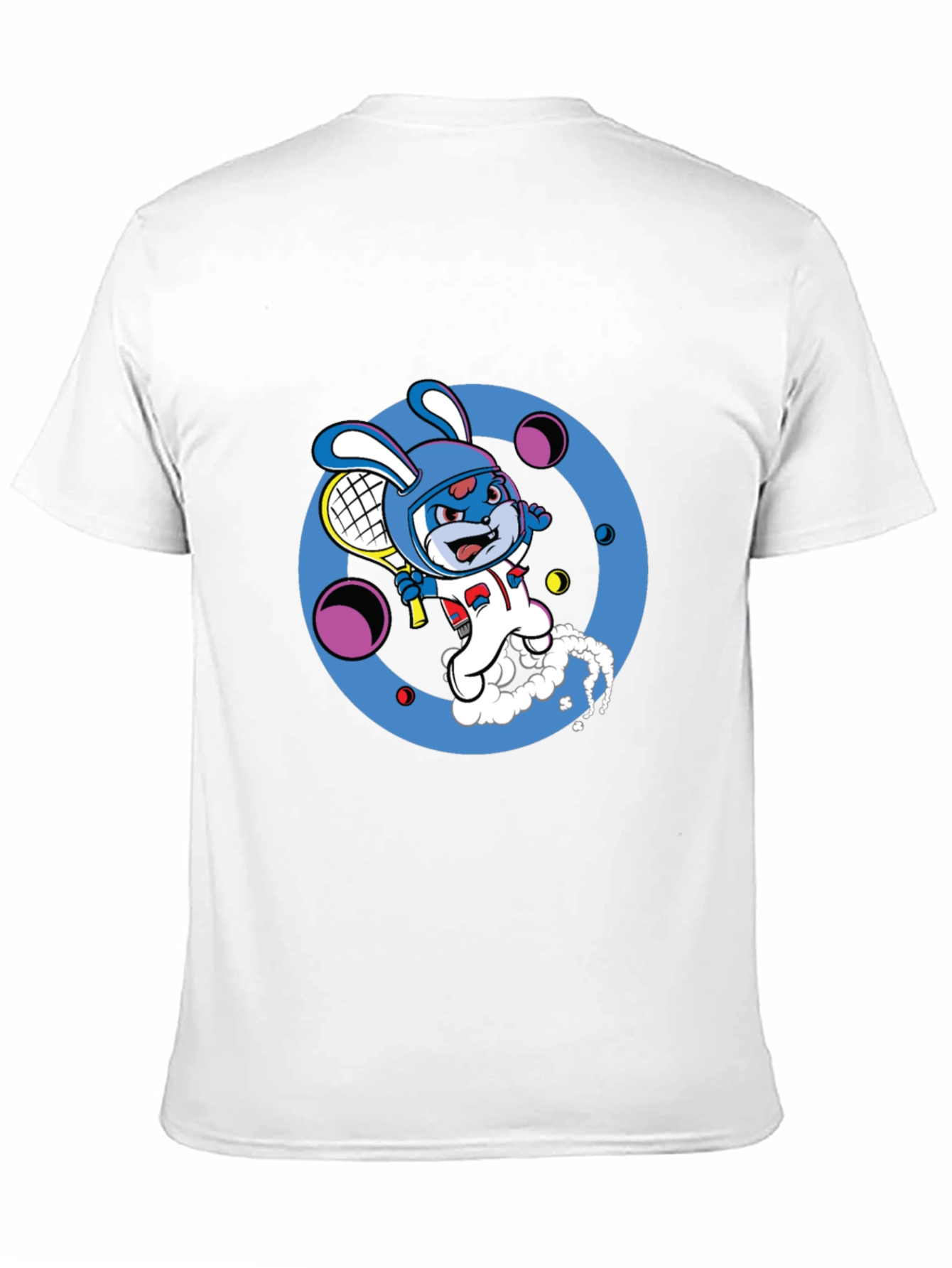 Cartoon Bunny Tennis Player Black Tee