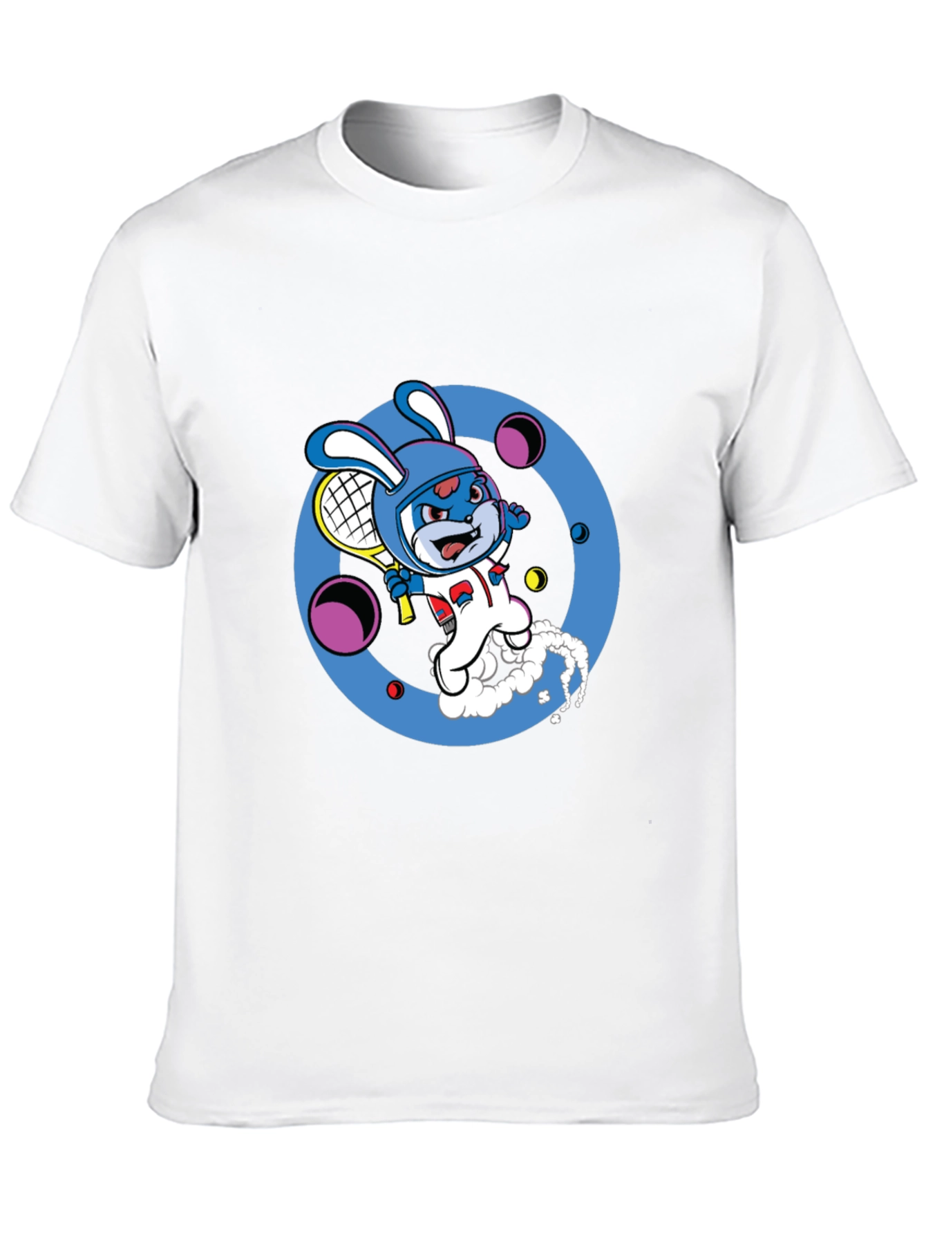 Cartoon Bunny Tennis Player Black Tee