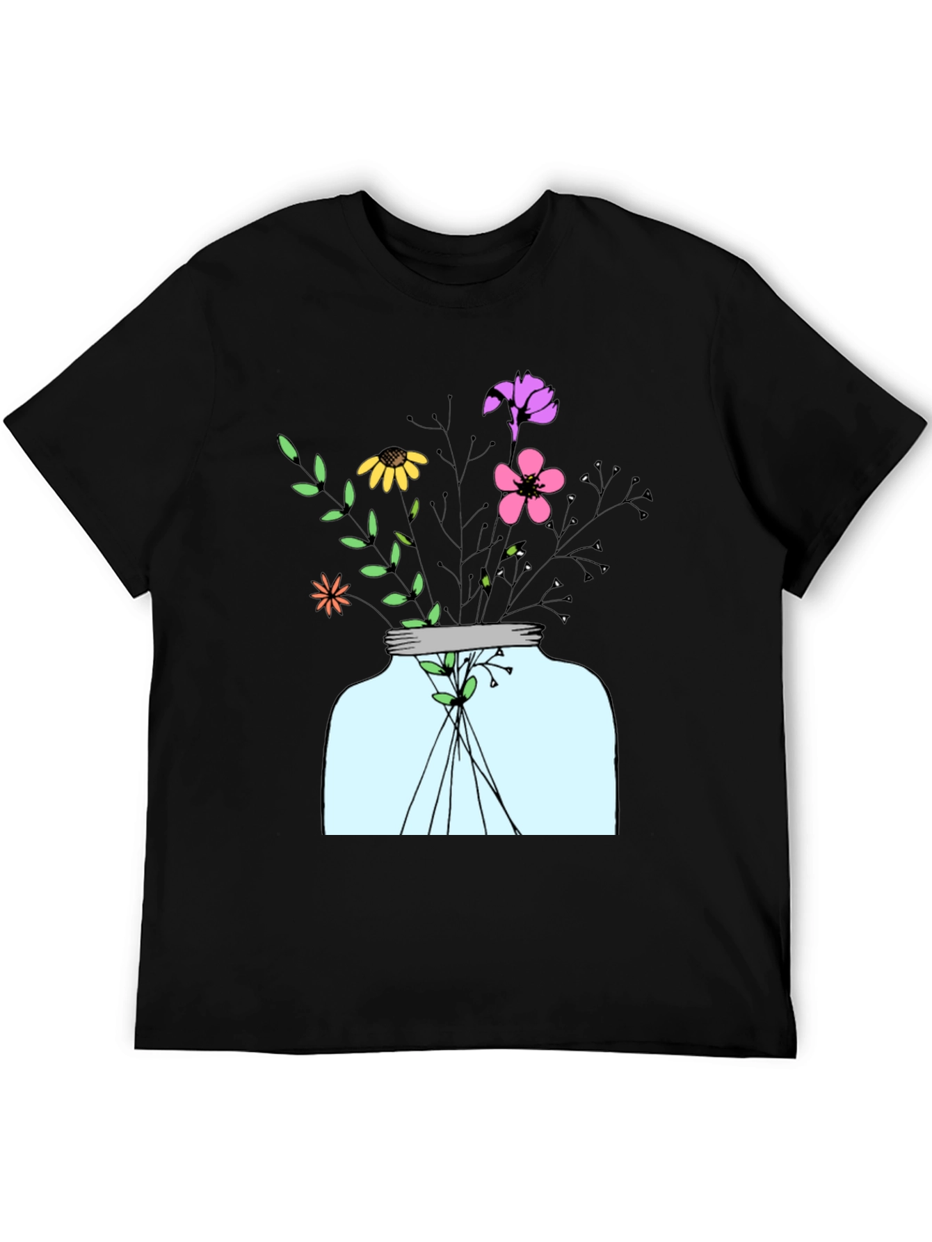 Floral Jar Graphic Tee - Mens Black T-Shirt
