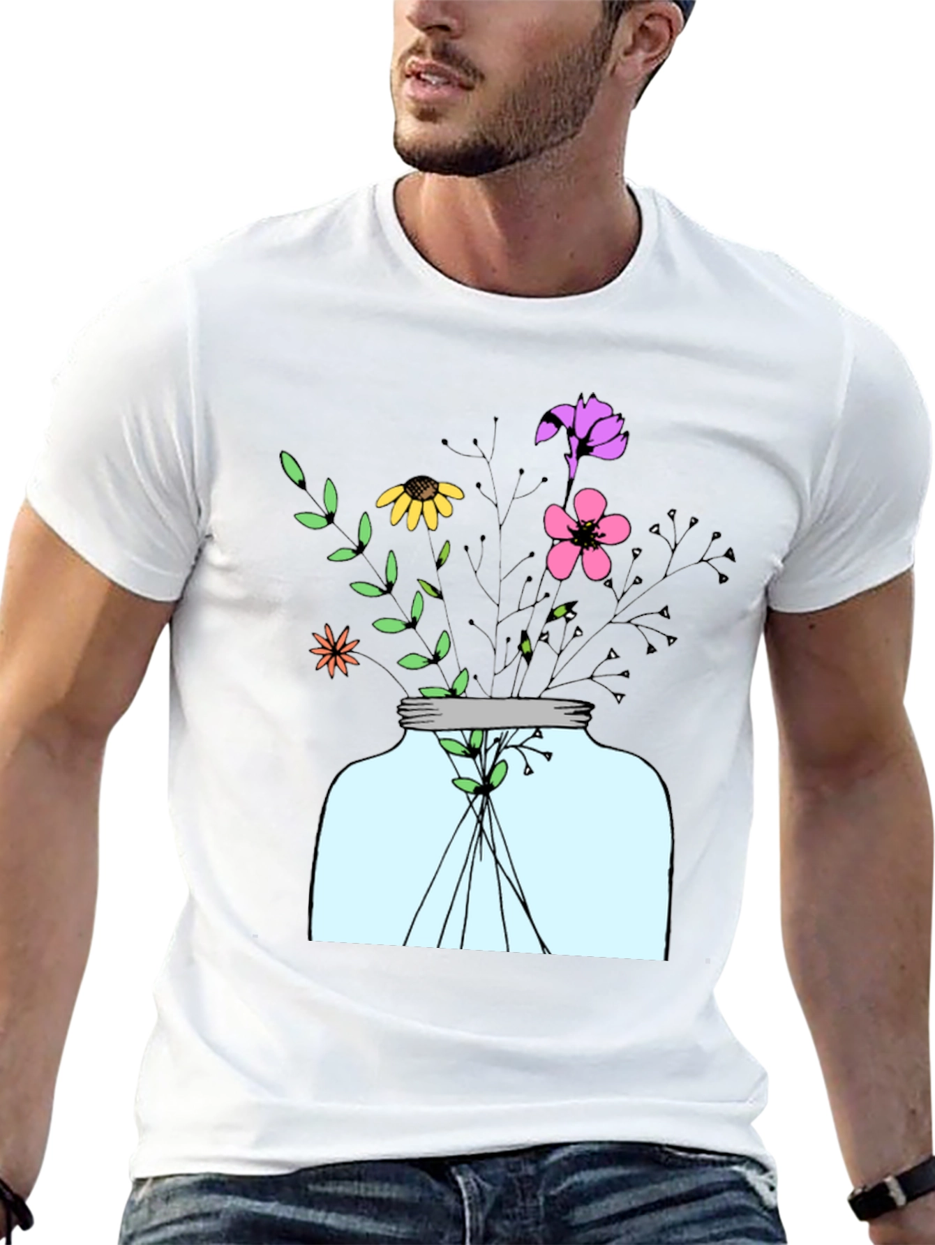 Floral Jar Graphic Tee - Mens Black T-Shirt
