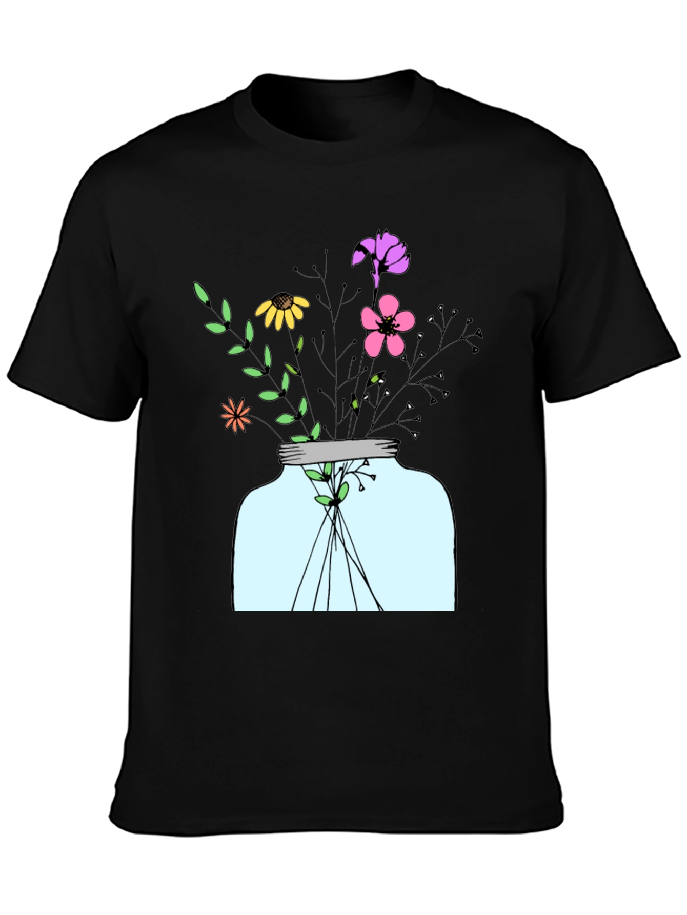 Floral Jar Graphic Tee - Mens Black T-Shirt