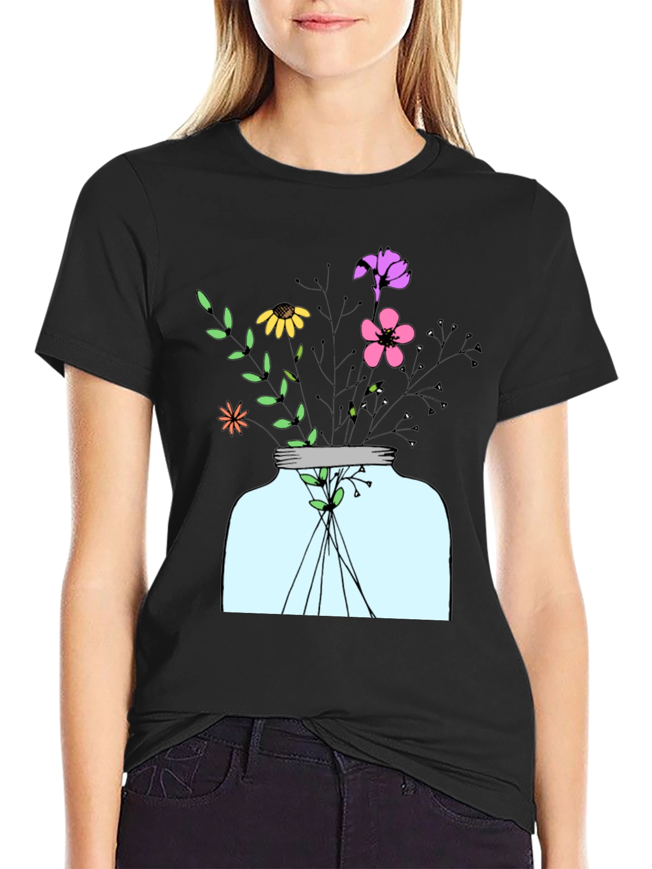 Floral Jar Graphic Tee - Mens Black T-Shirt