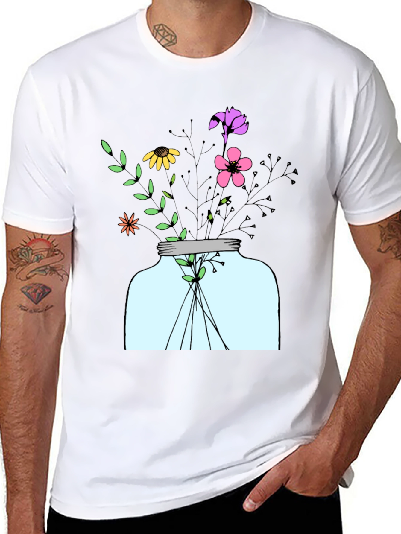 Floral Jar Graphic Tee - Mens Black T-Shirt