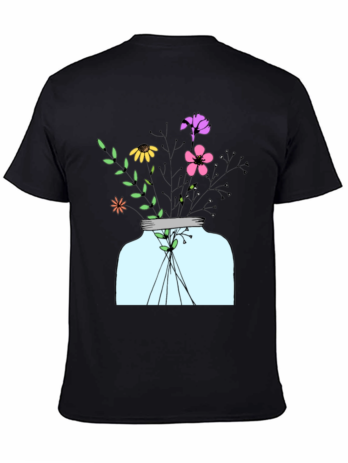 Floral Jar Graphic Tee - Mens Black T-Shirt