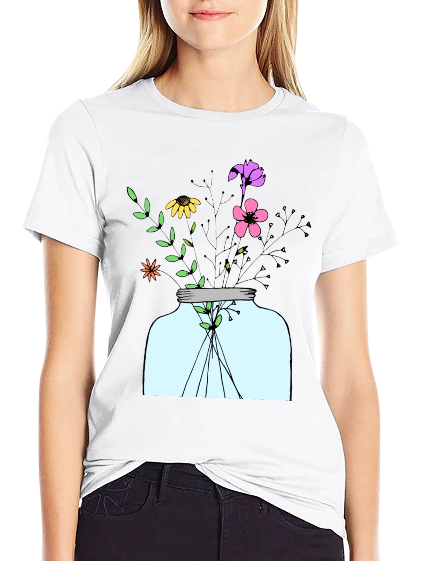 Floral Jar Graphic Tee - Mens Black T-Shirt