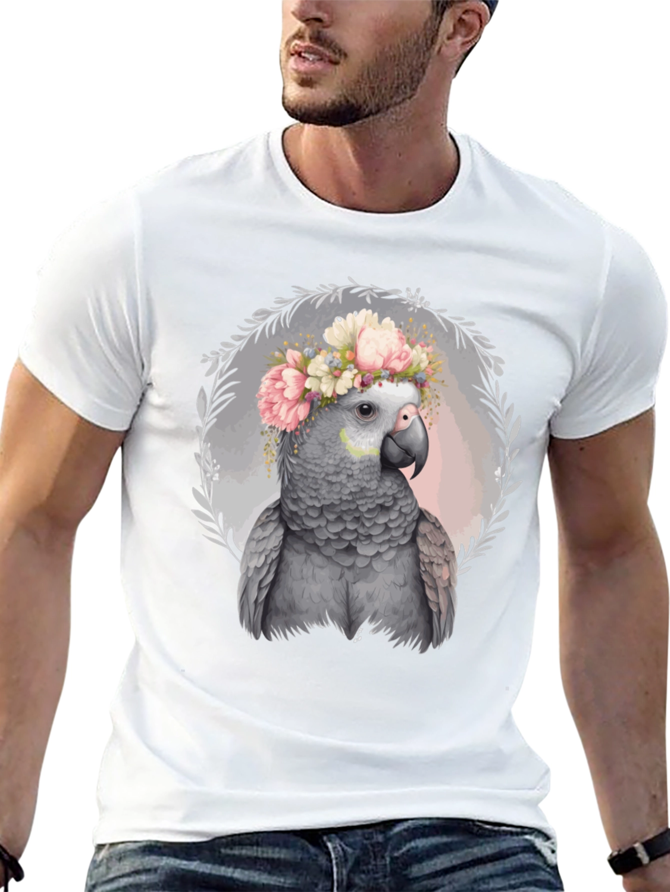 Parrot Floral Wreath Graphic Tee