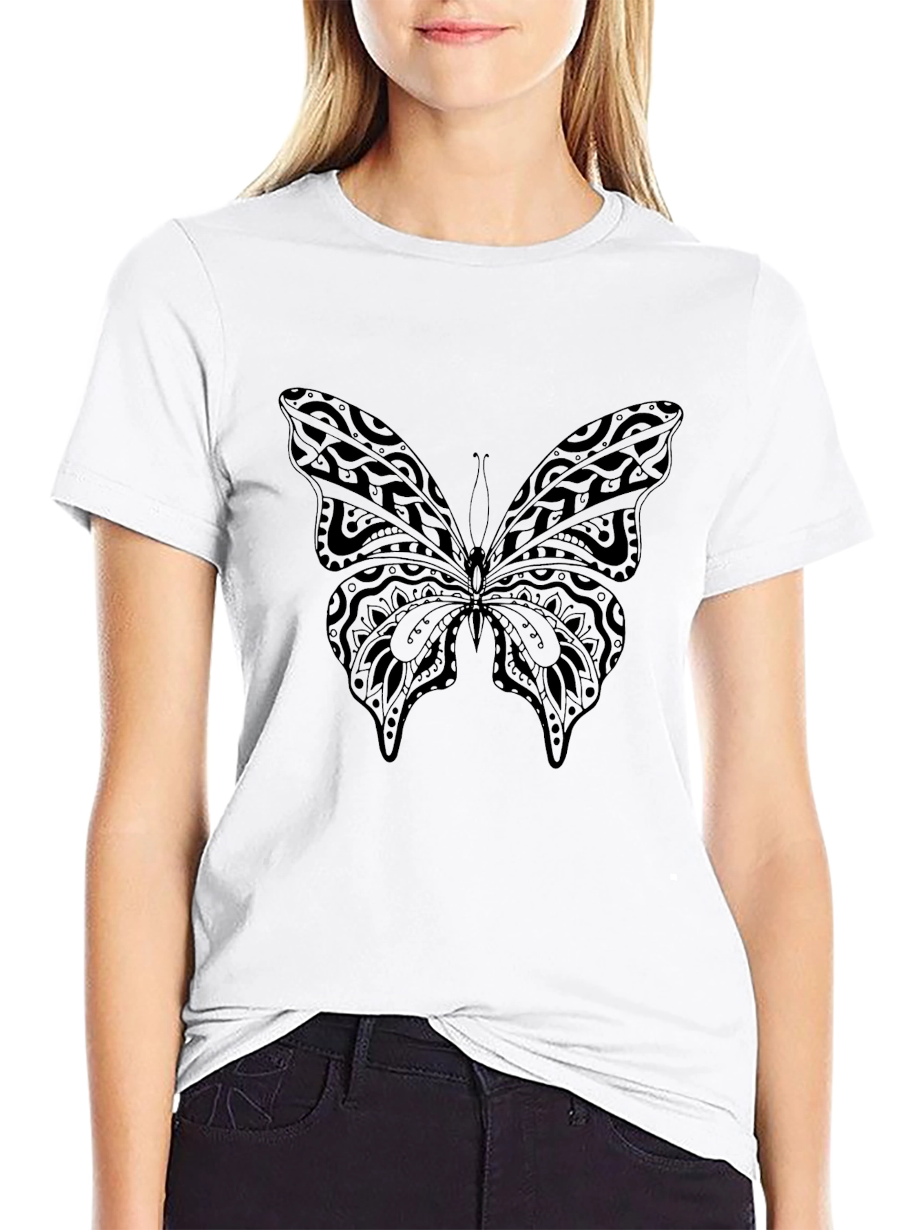 Butterfly Print Black T-Shirt