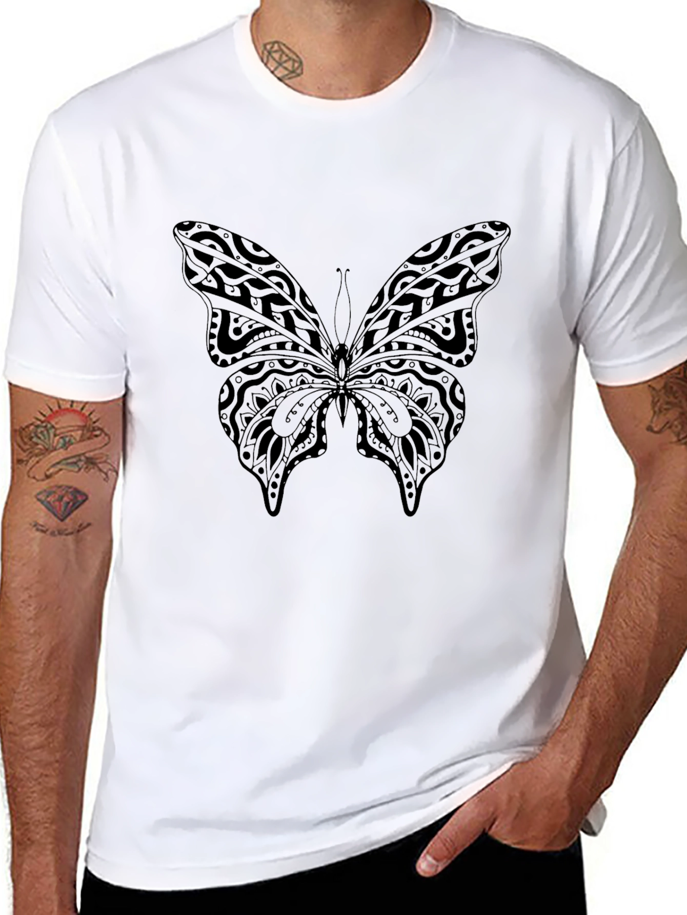 Butterfly Print Black T-Shirt