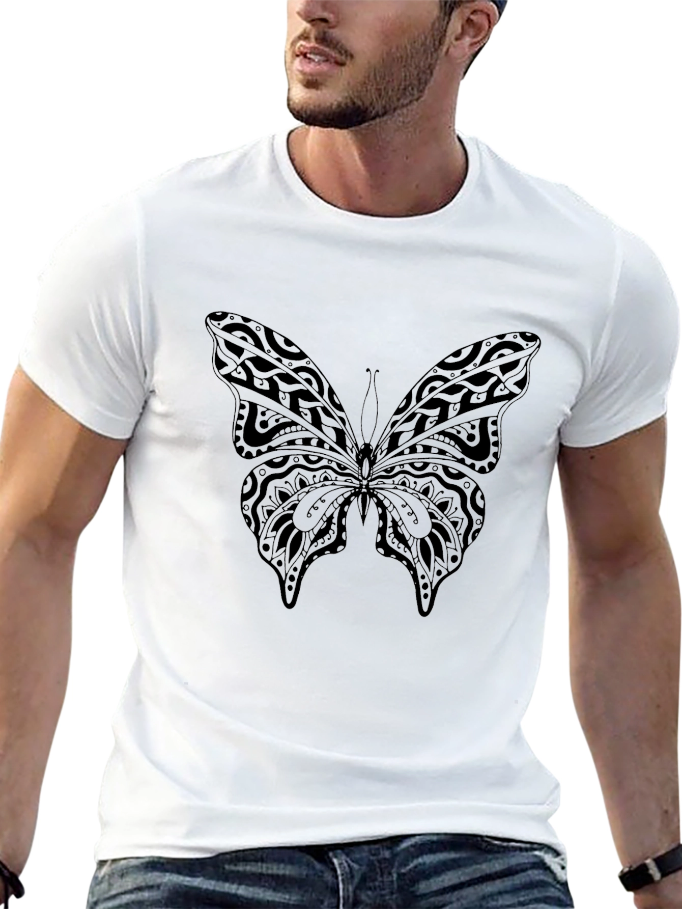 Butterfly Print Black T-Shirt