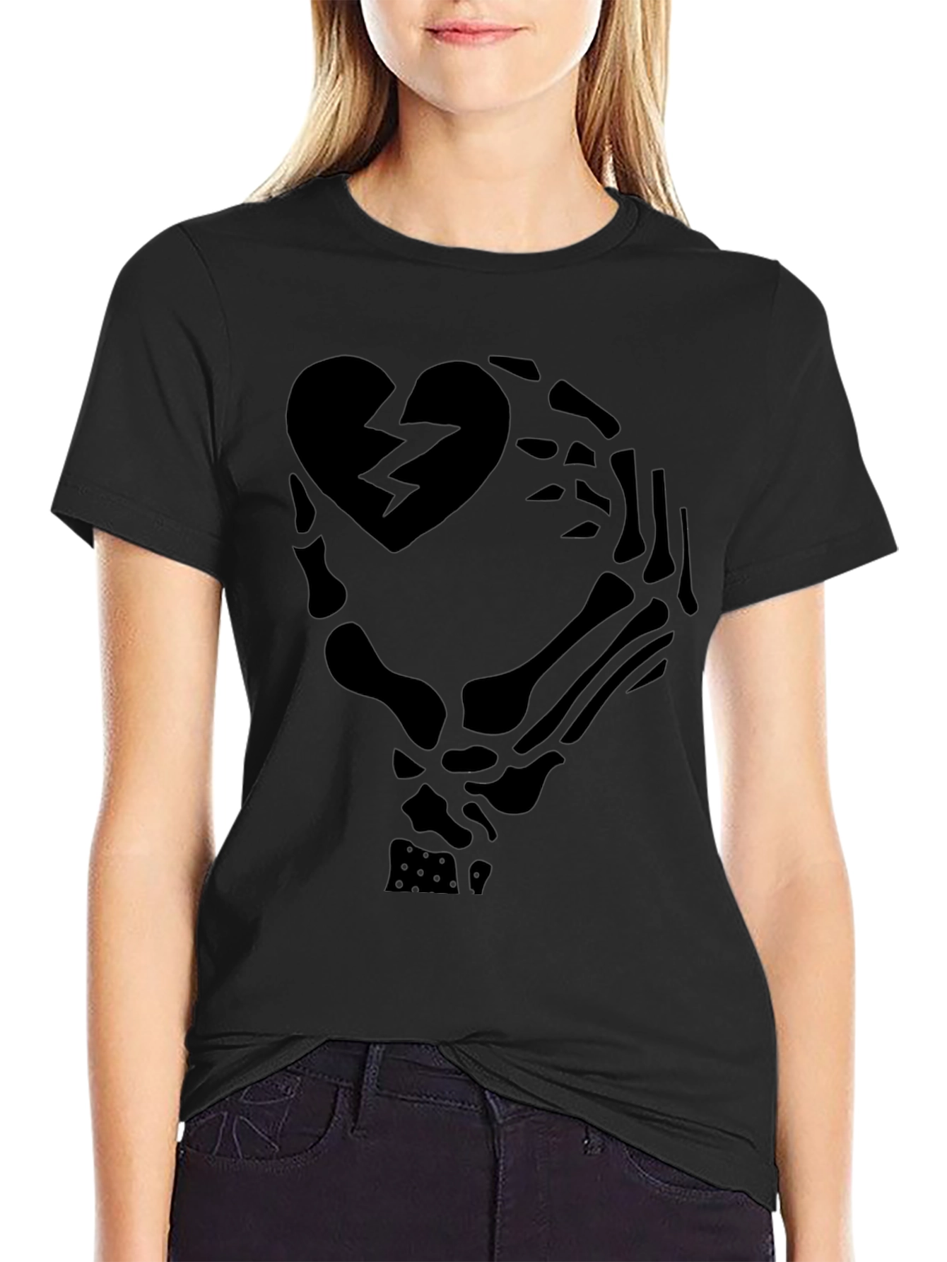 Broken Heart Skeleton Hand Graphic T-Shirt