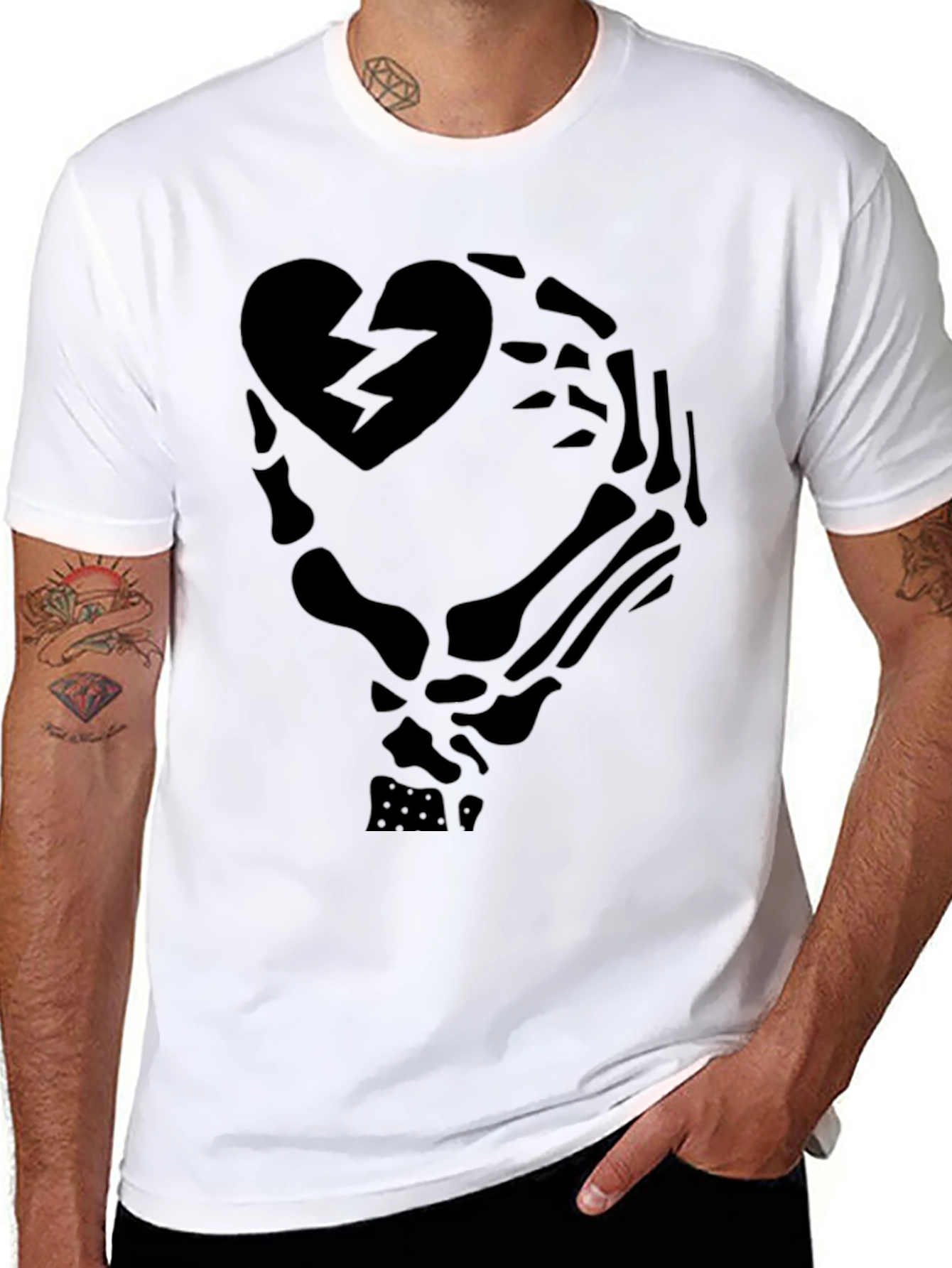 Broken Heart Skeleton Hand Graphic T-Shirt