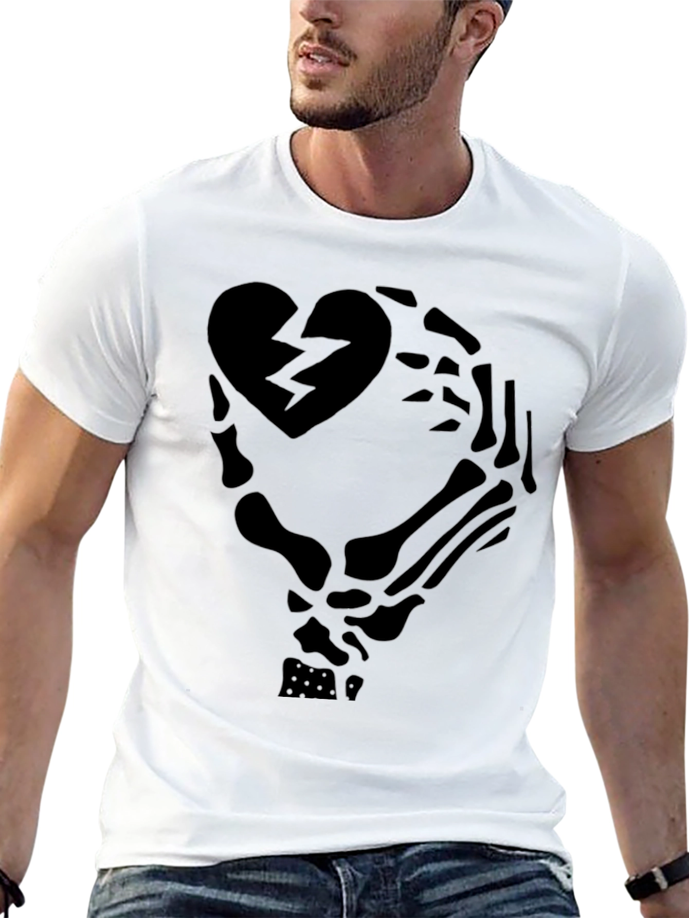 Broken Heart Skeleton Hand Graphic T-Shirt
