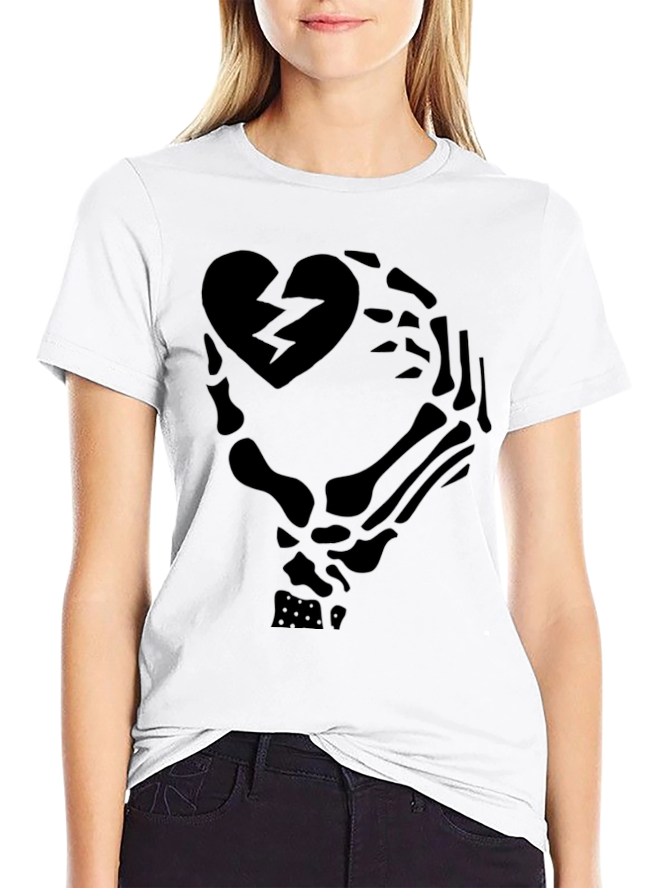 Broken Heart Skeleton Hand Graphic T-Shirt