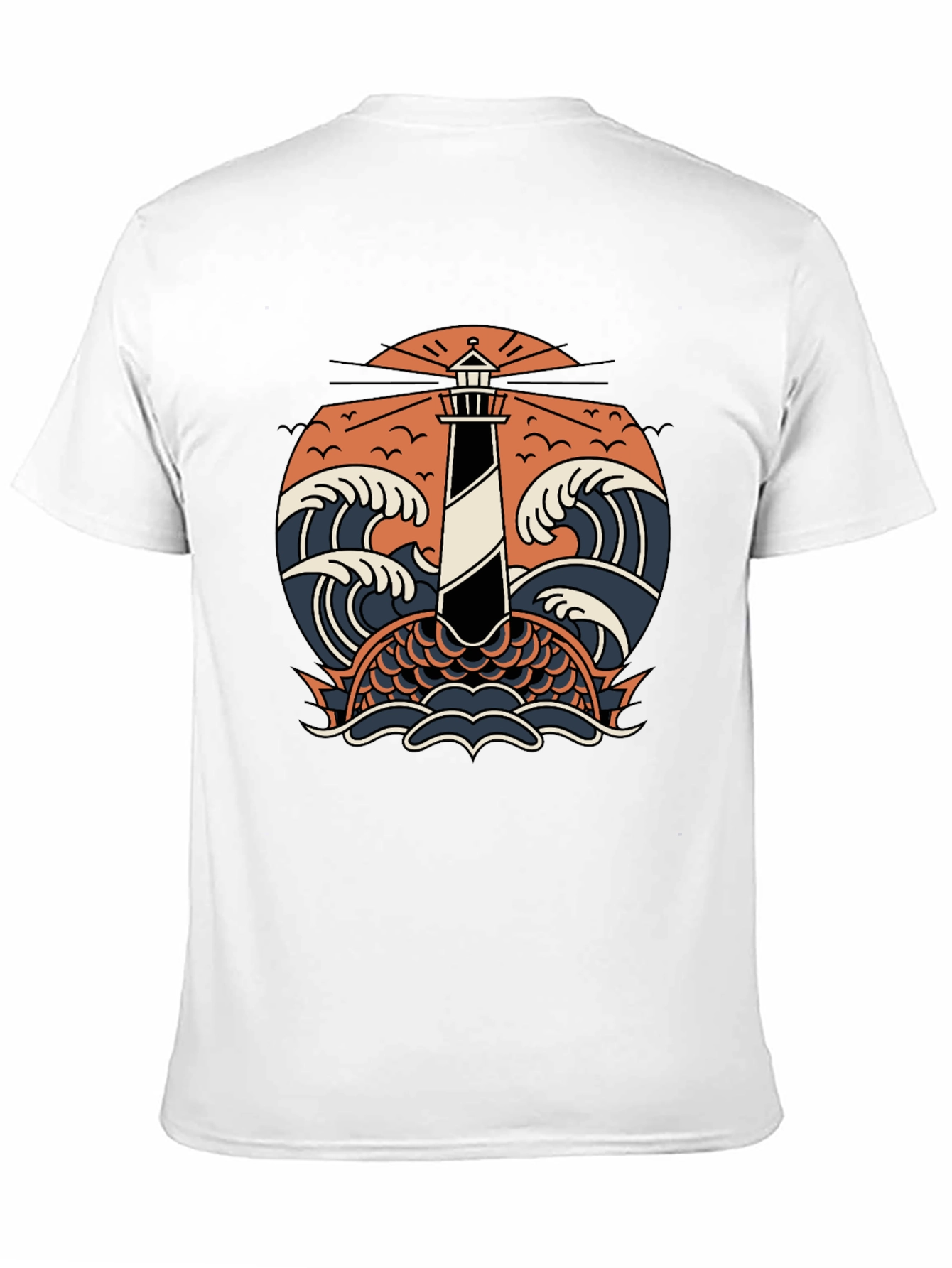Lighthouse & Waves Graphic Tee - Black Cotton Shirt