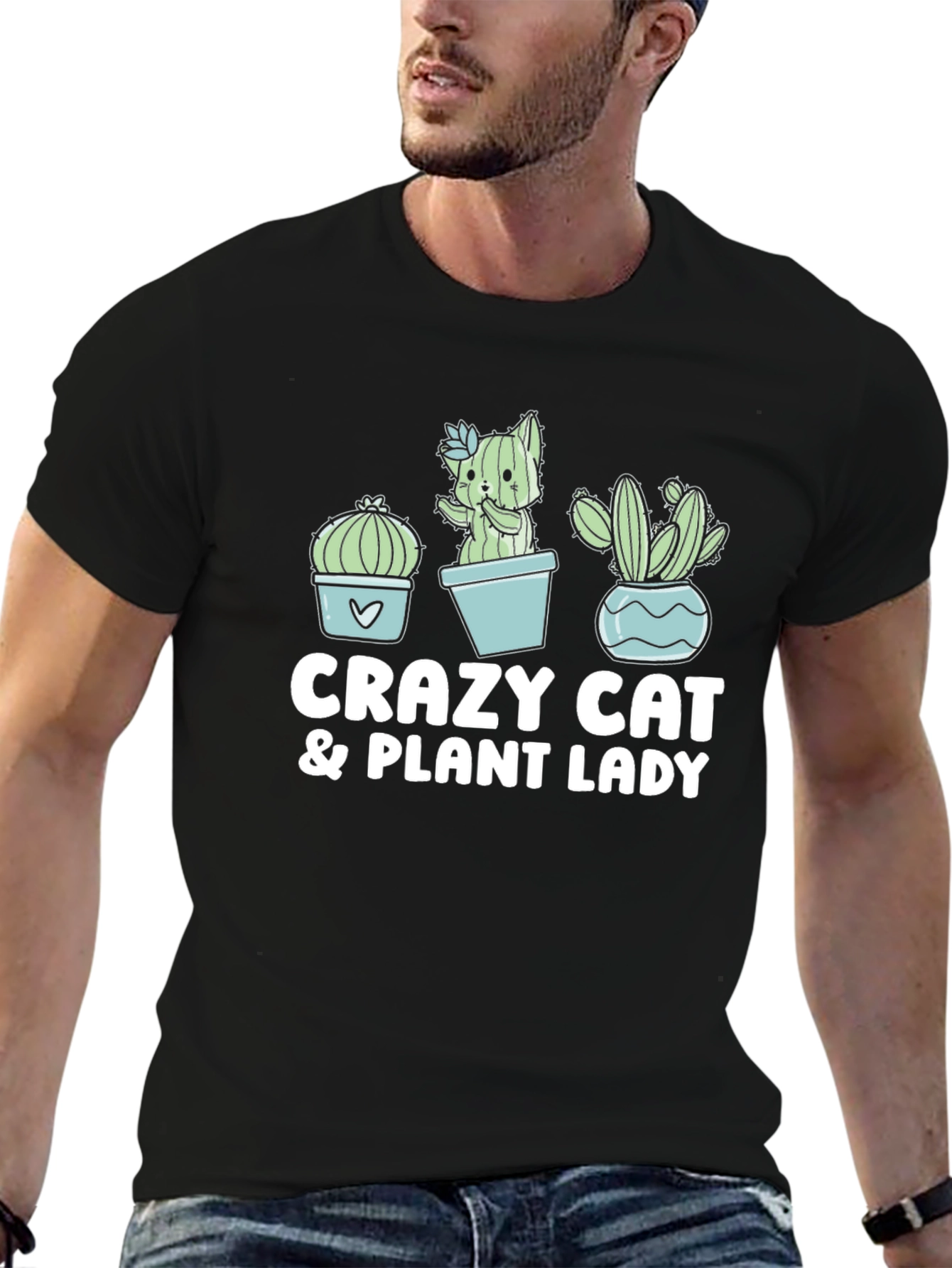 Crazy Cat & Plant Lady Black T-Shirt