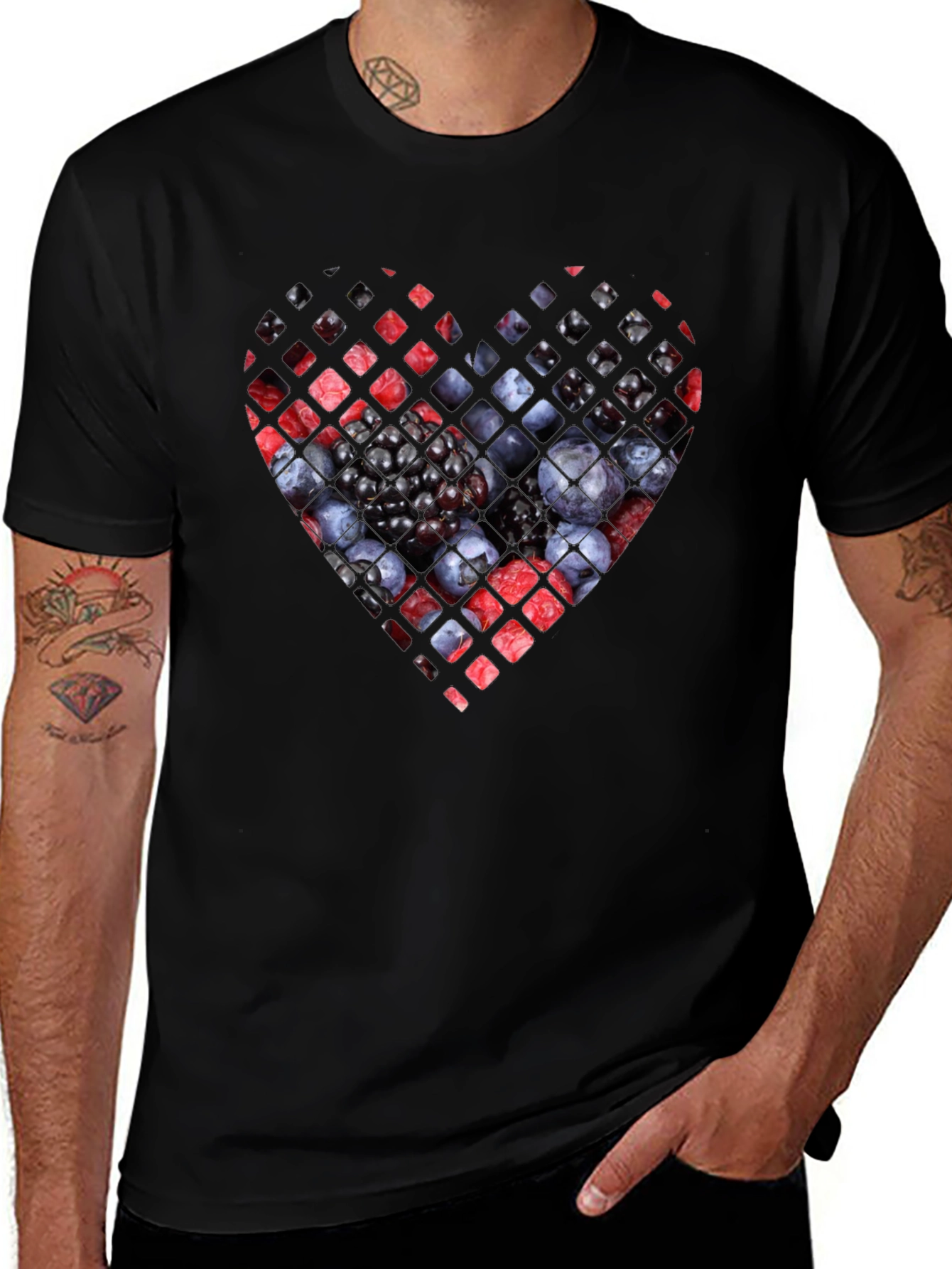 Berry Heart Graphic Tee - Unique Fruit Design