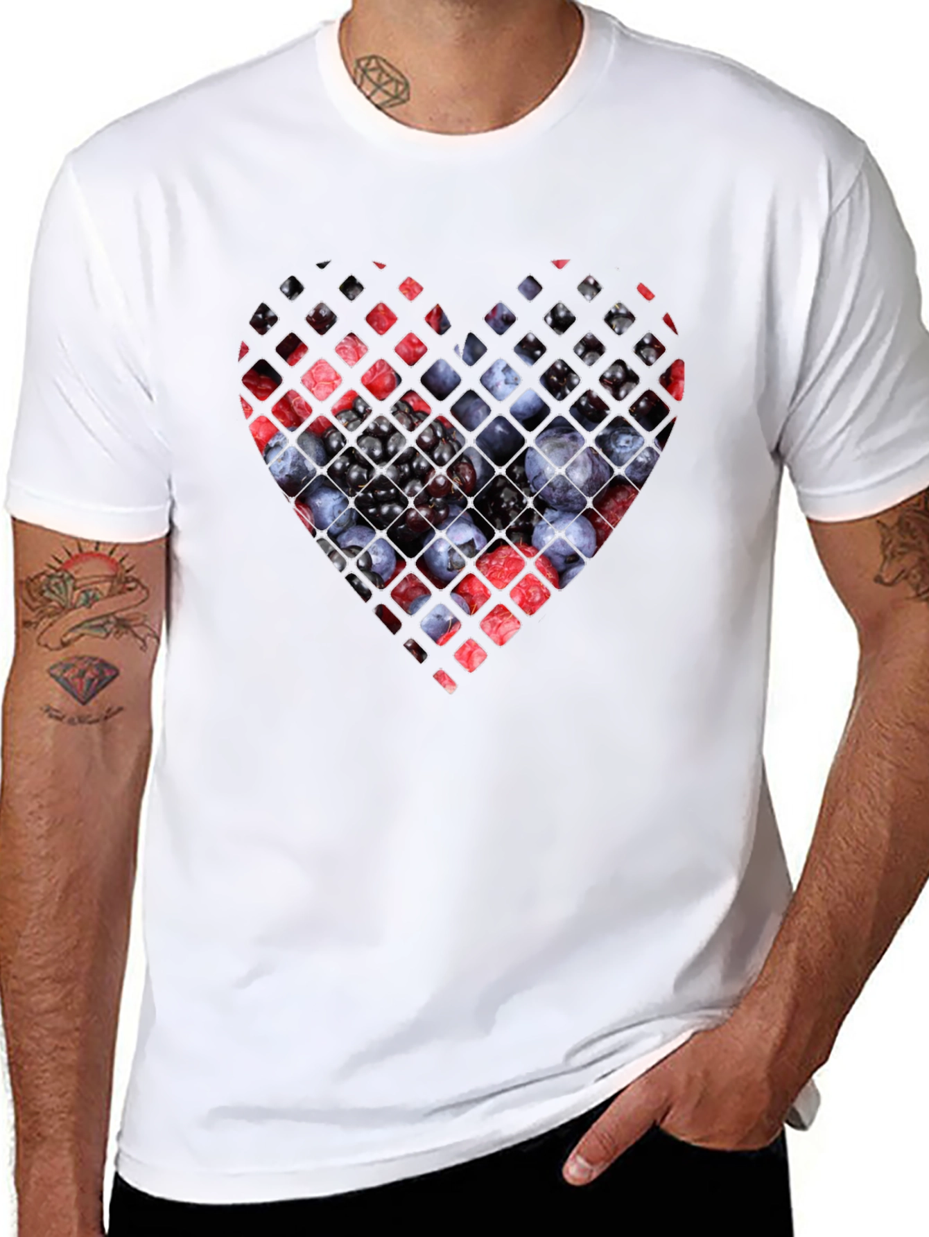 Berry Heart Graphic Tee - Unique Fruit Design