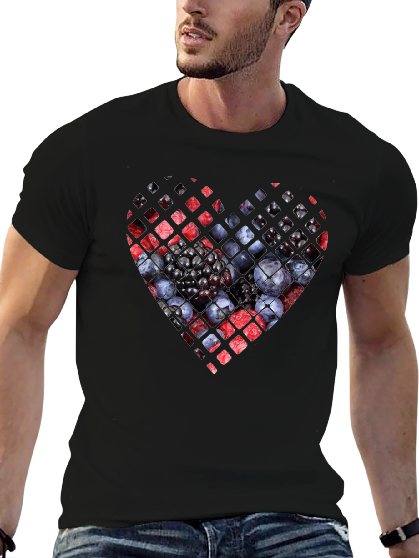 Berry Heart Graphic Tee - Unique Fruit Design