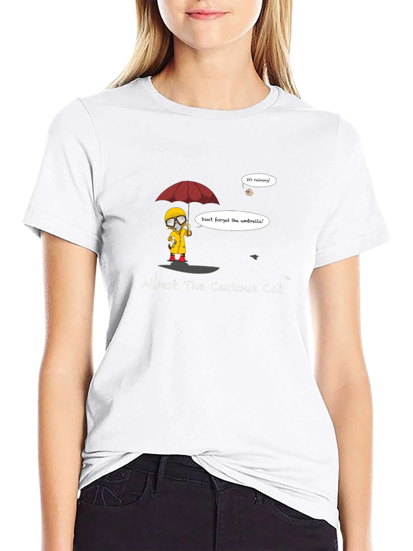 Albert The Curious Cat Black T-Shirt