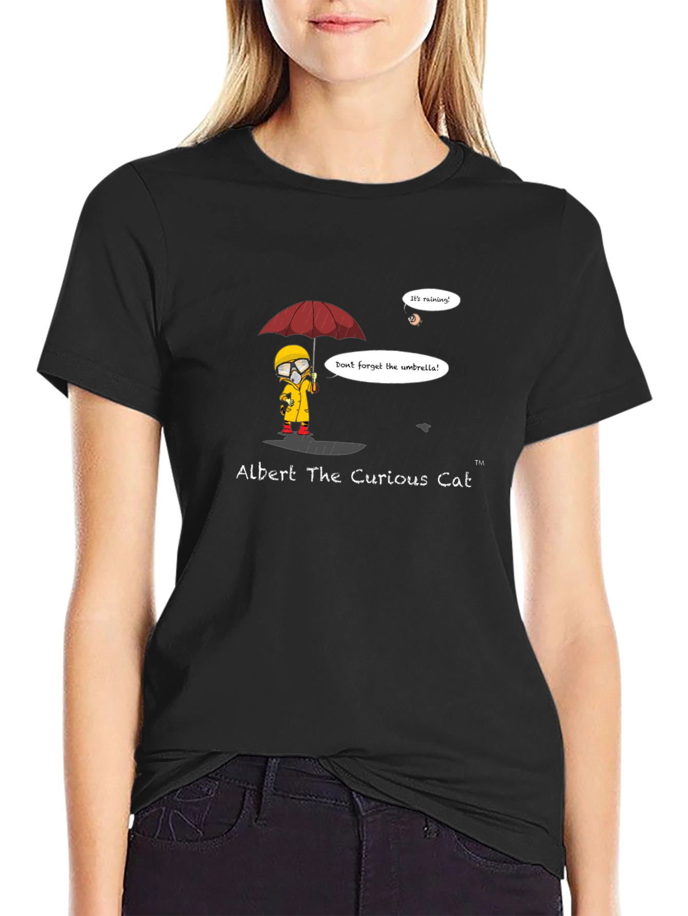 Albert The Curious Cat Black T-Shirt