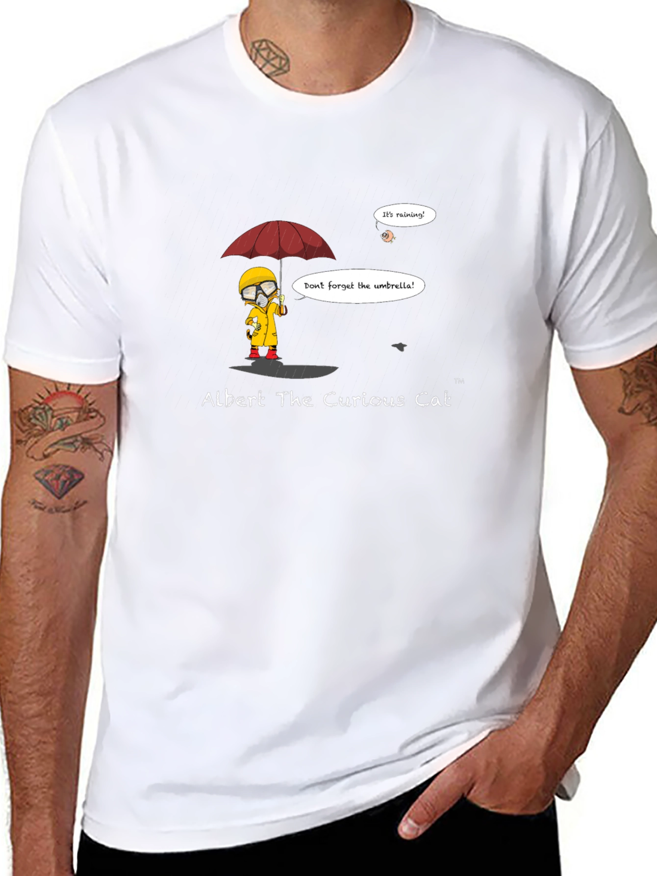 Albert The Curious Cat Black T-Shirt