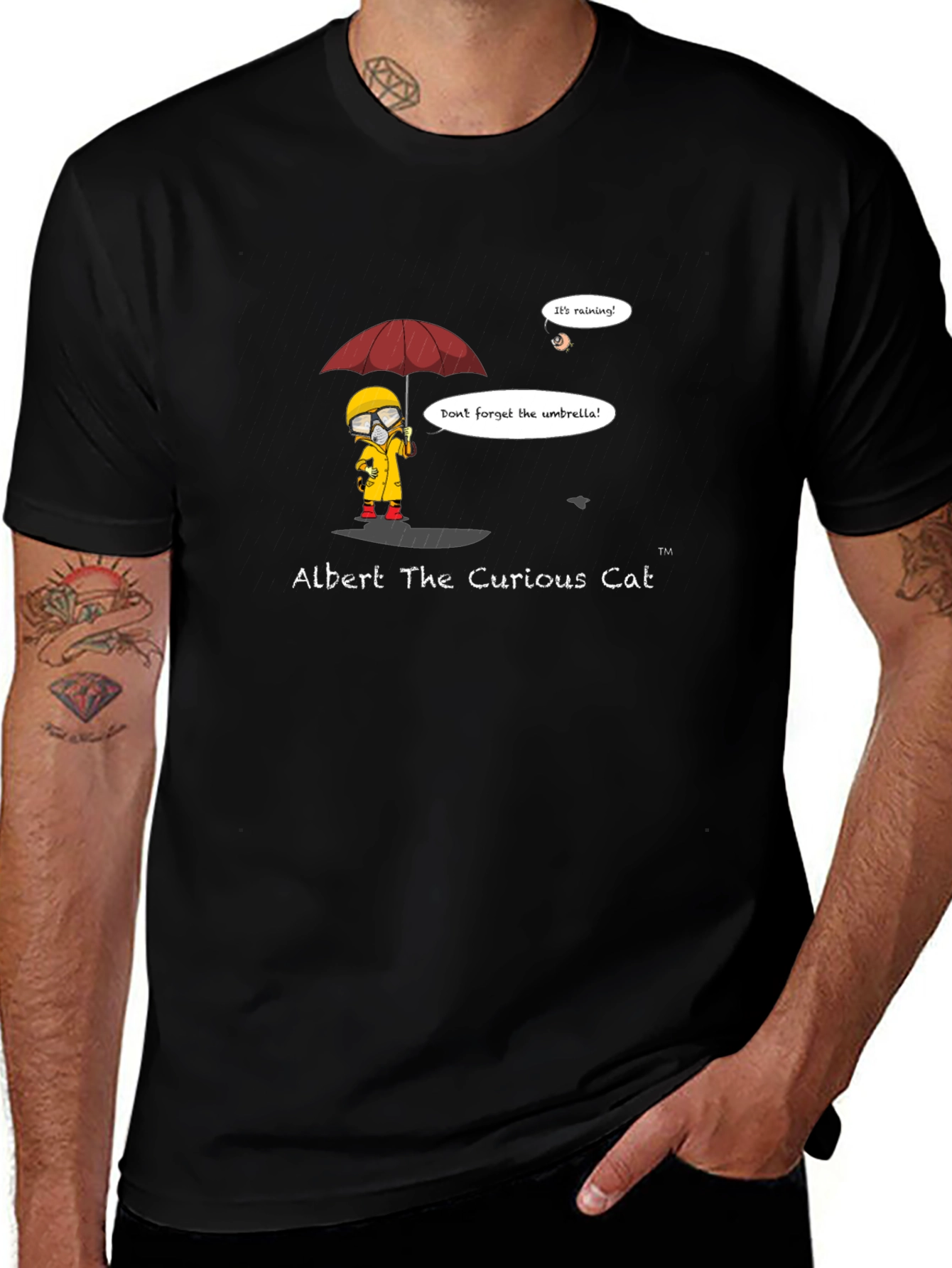 Albert The Curious Cat Black T-Shirt