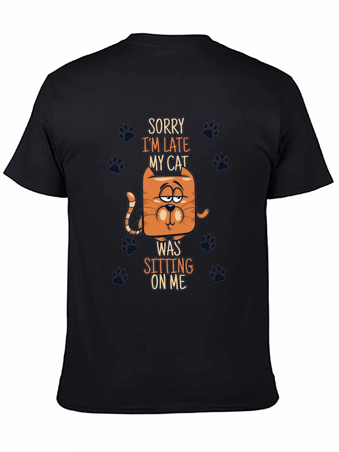 Funny Cat Graphic Tee - Sorry Im Late