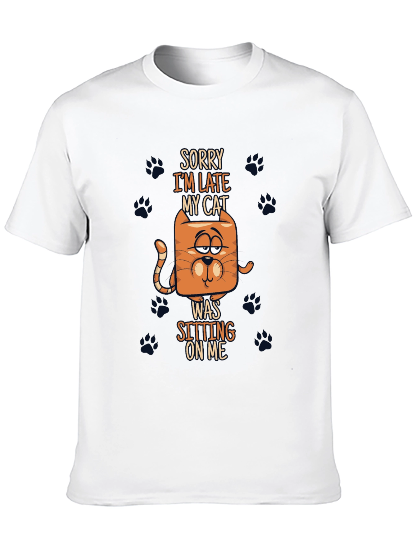 Funny Cat Graphic Tee - Sorry Im Late