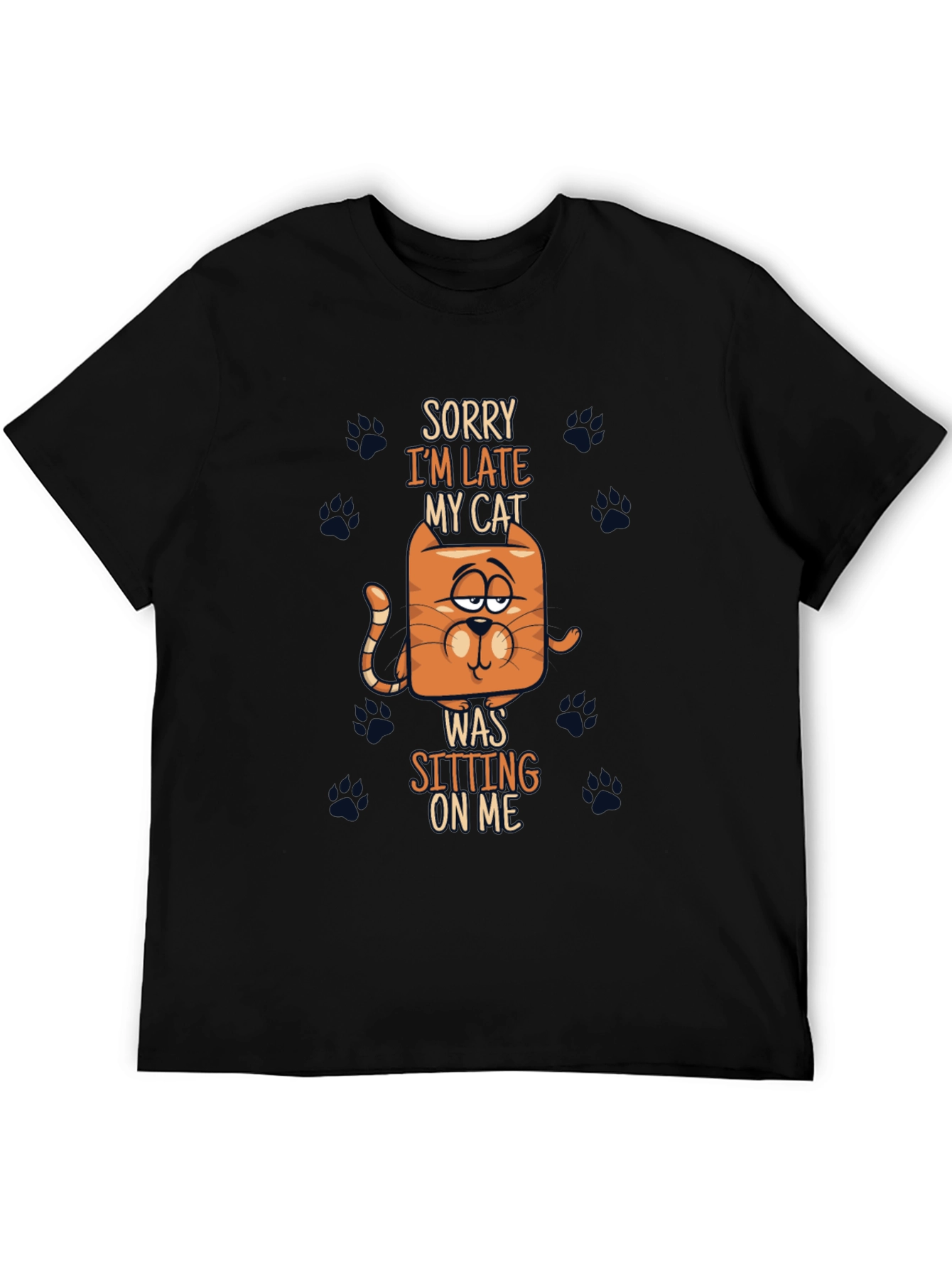 Funny Cat Graphic Tee - Sorry Im Late