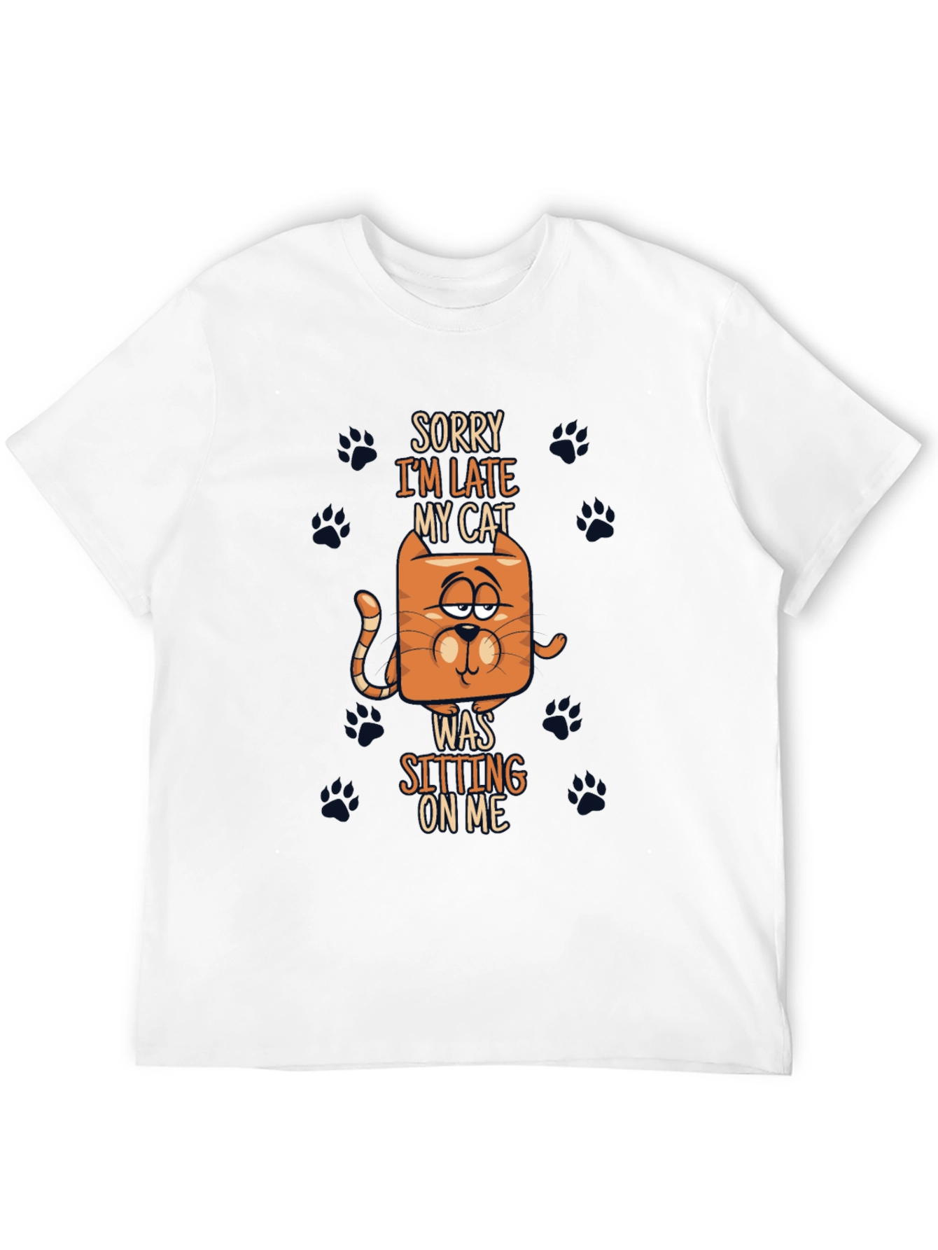 Funny Cat Graphic Tee - Sorry Im Late