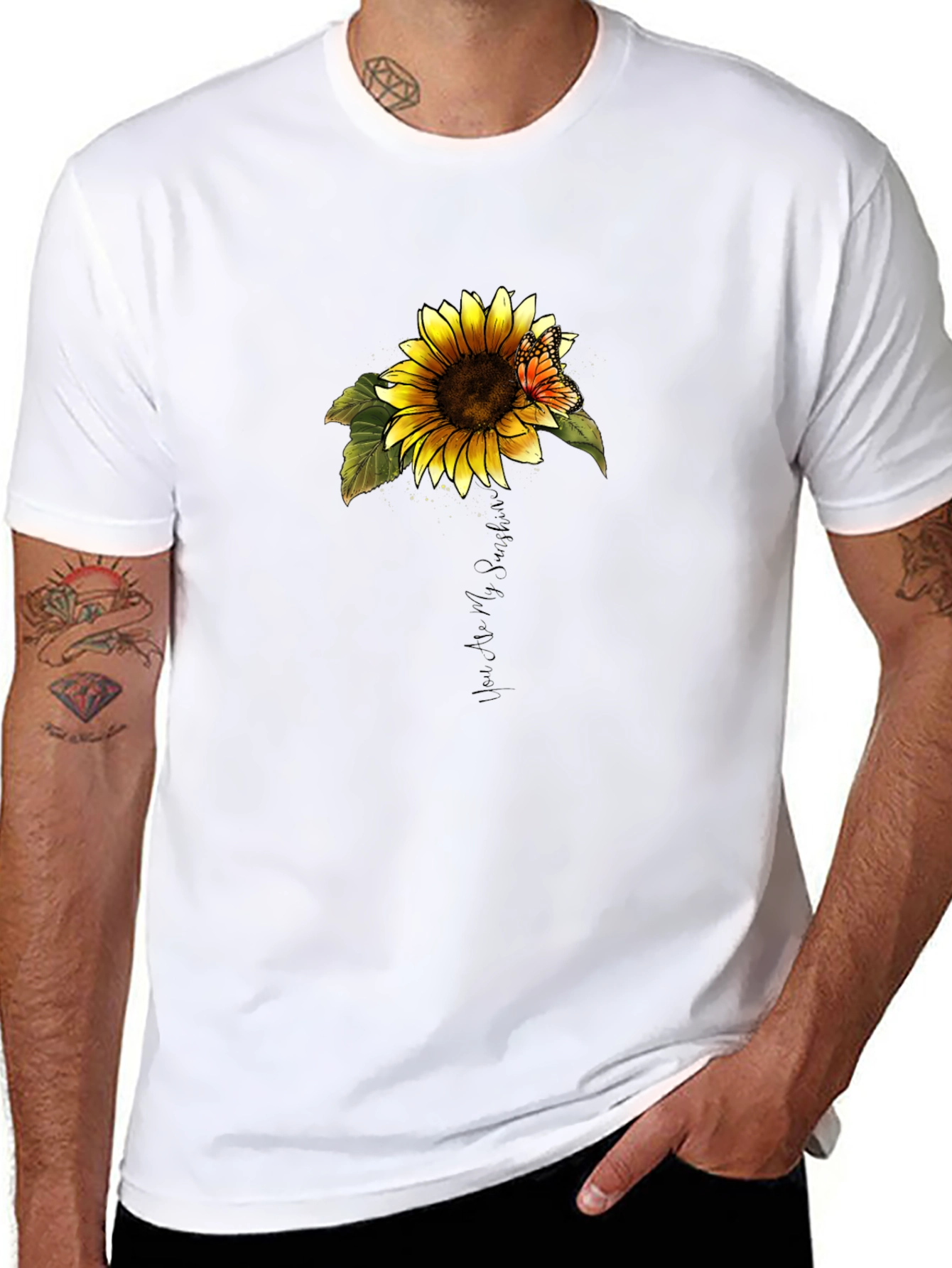Sunflower Butterfly Graphic Tee - You Are My Sunshine