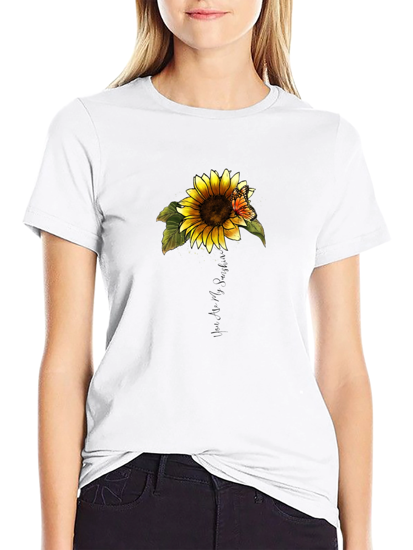 Sunflower Butterfly Graphic Tee - You Are My Sunshine