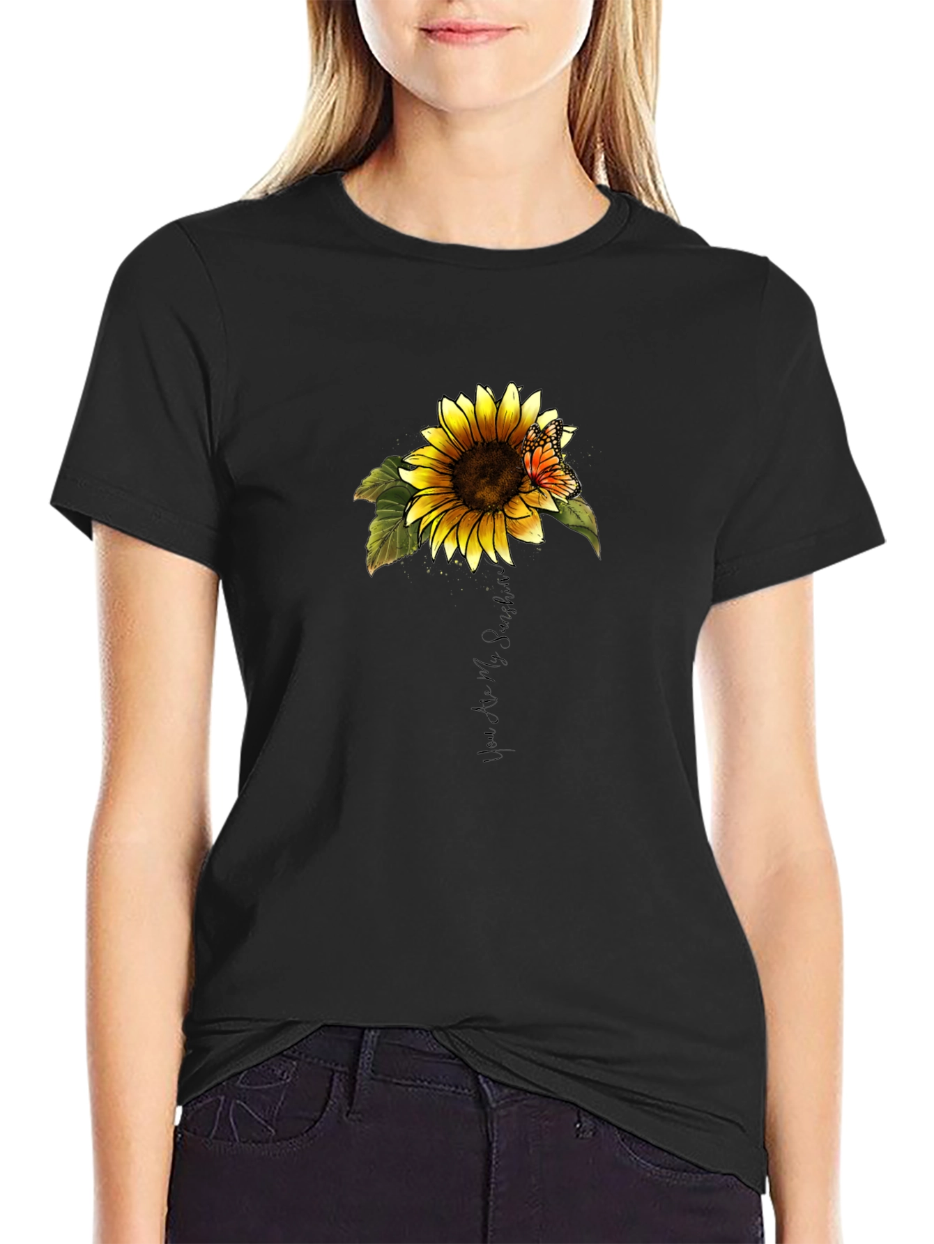 Sunflower Butterfly Graphic Tee - You Are My Sunshine