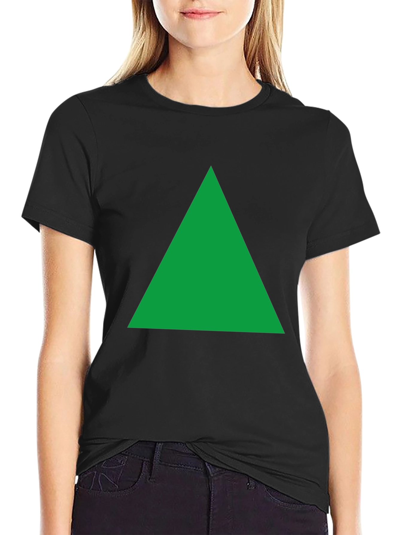 Green Triangle Graphic Black T-Shirt