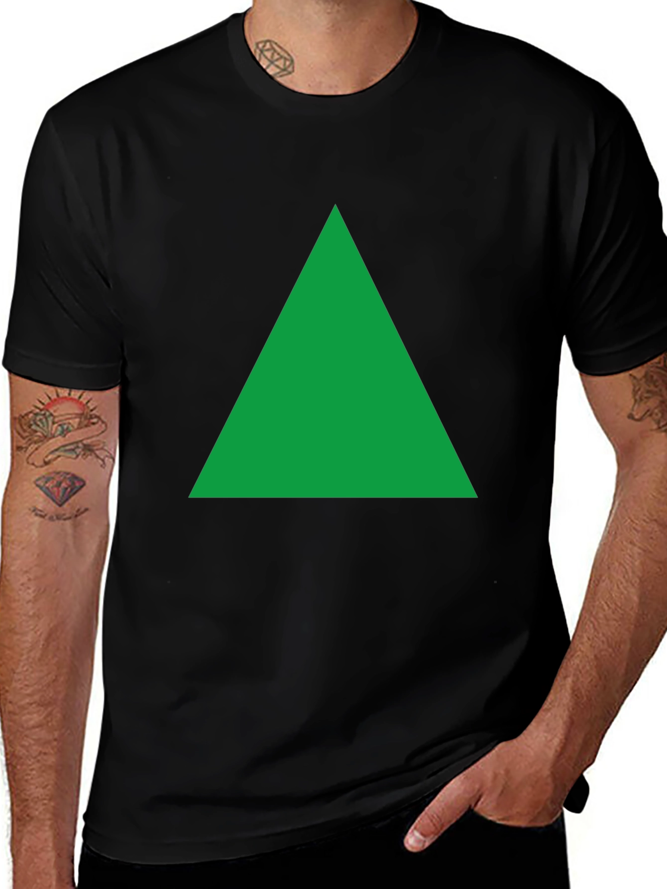 Green Triangle Graphic Black T-Shirt