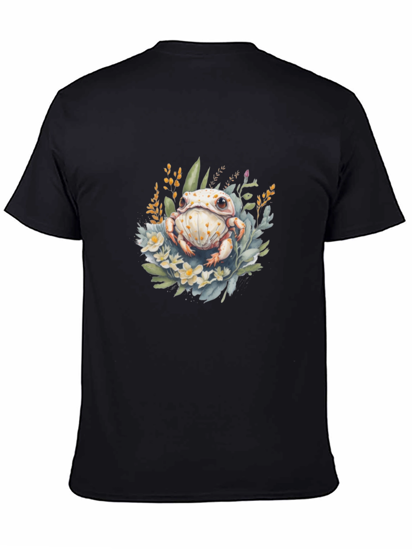 Floral Frog Graphic T-Shirt - Black Cotton Tee