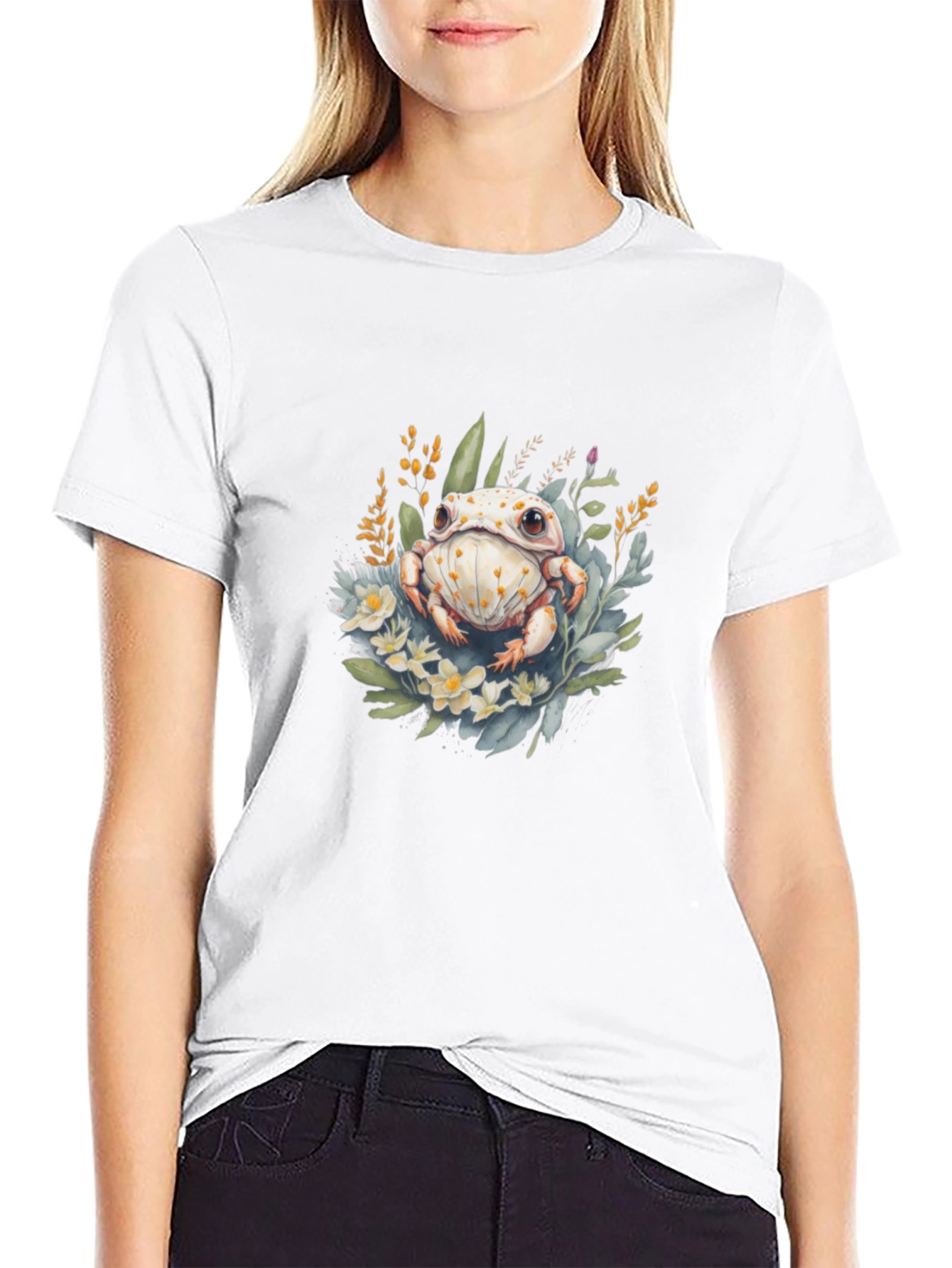 Floral Frog Graphic T-Shirt - Black Cotton Tee