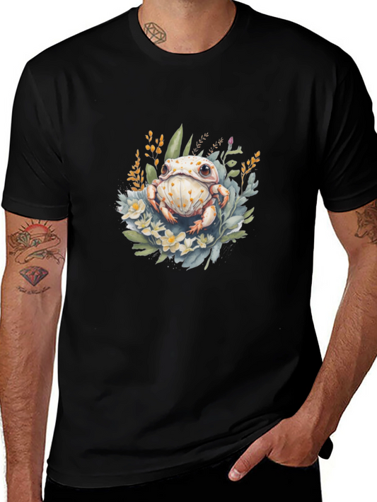 Floral Frog Graphic T-Shirt - Black Cotton Tee