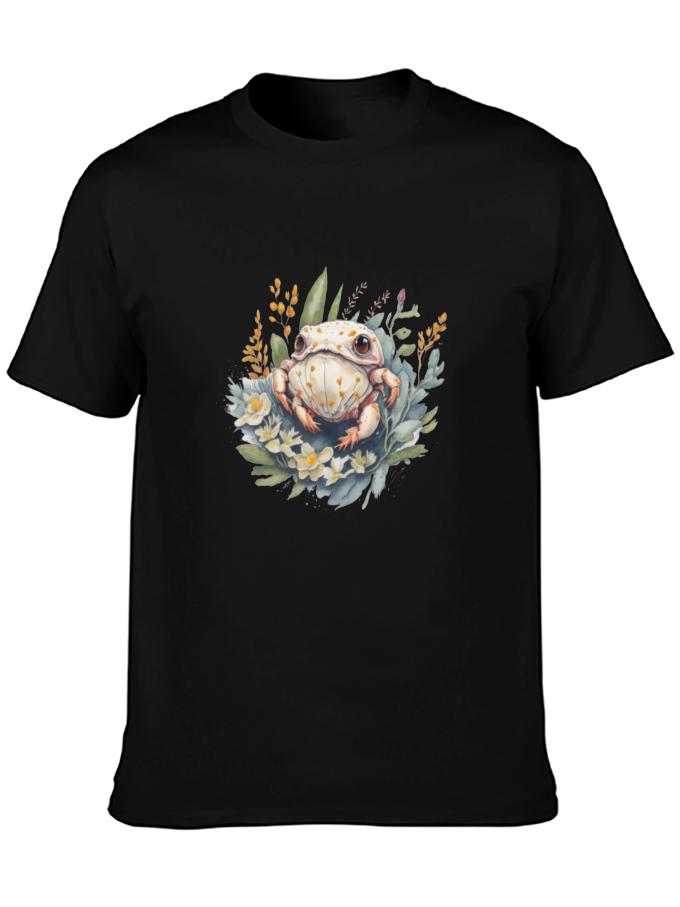 Floral Frog Graphic T-Shirt - Black Cotton Tee