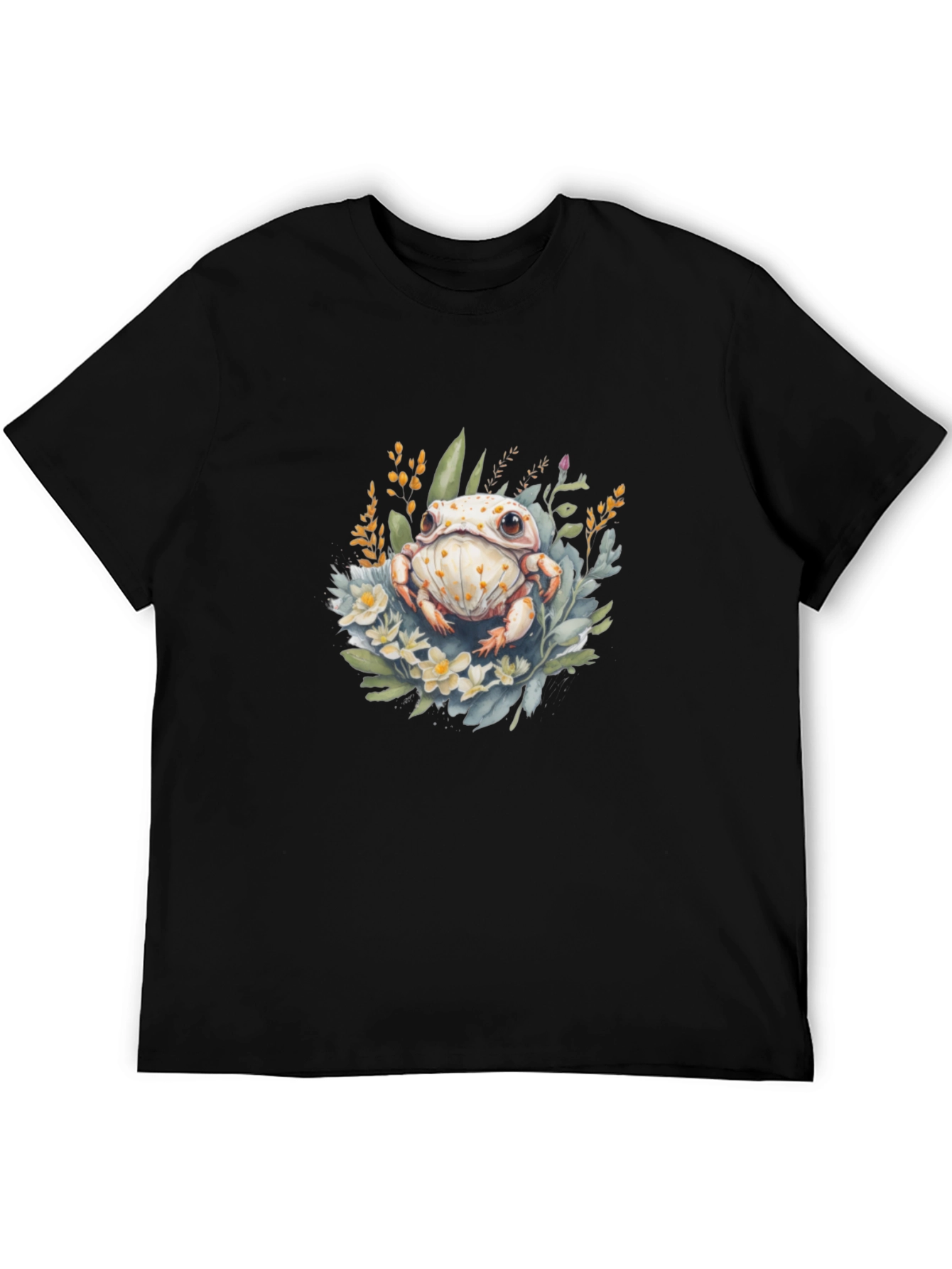 Floral Frog Graphic T-Shirt - Black Cotton Tee