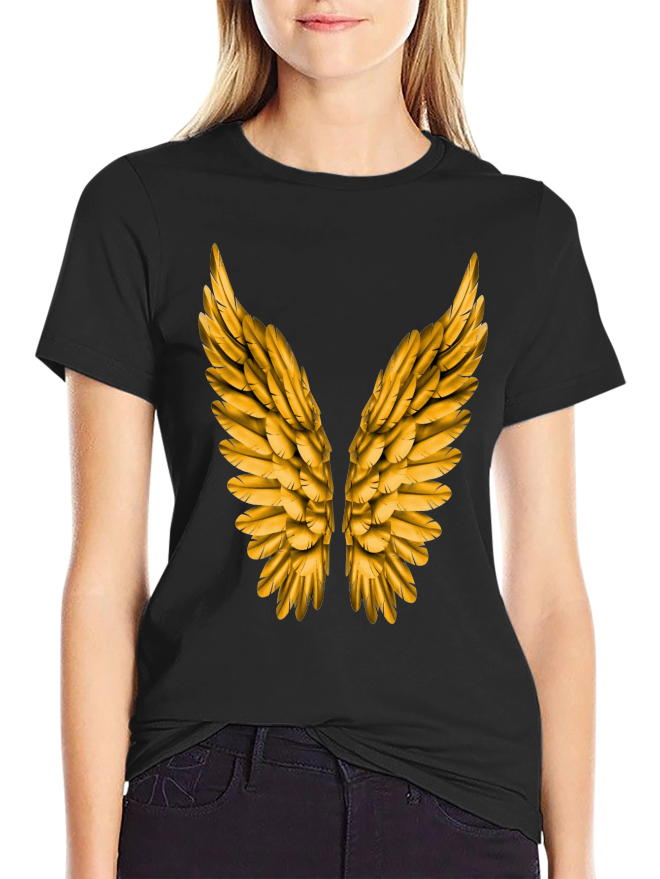 Golden Wings Graphic Tee - Black Short Sleeve