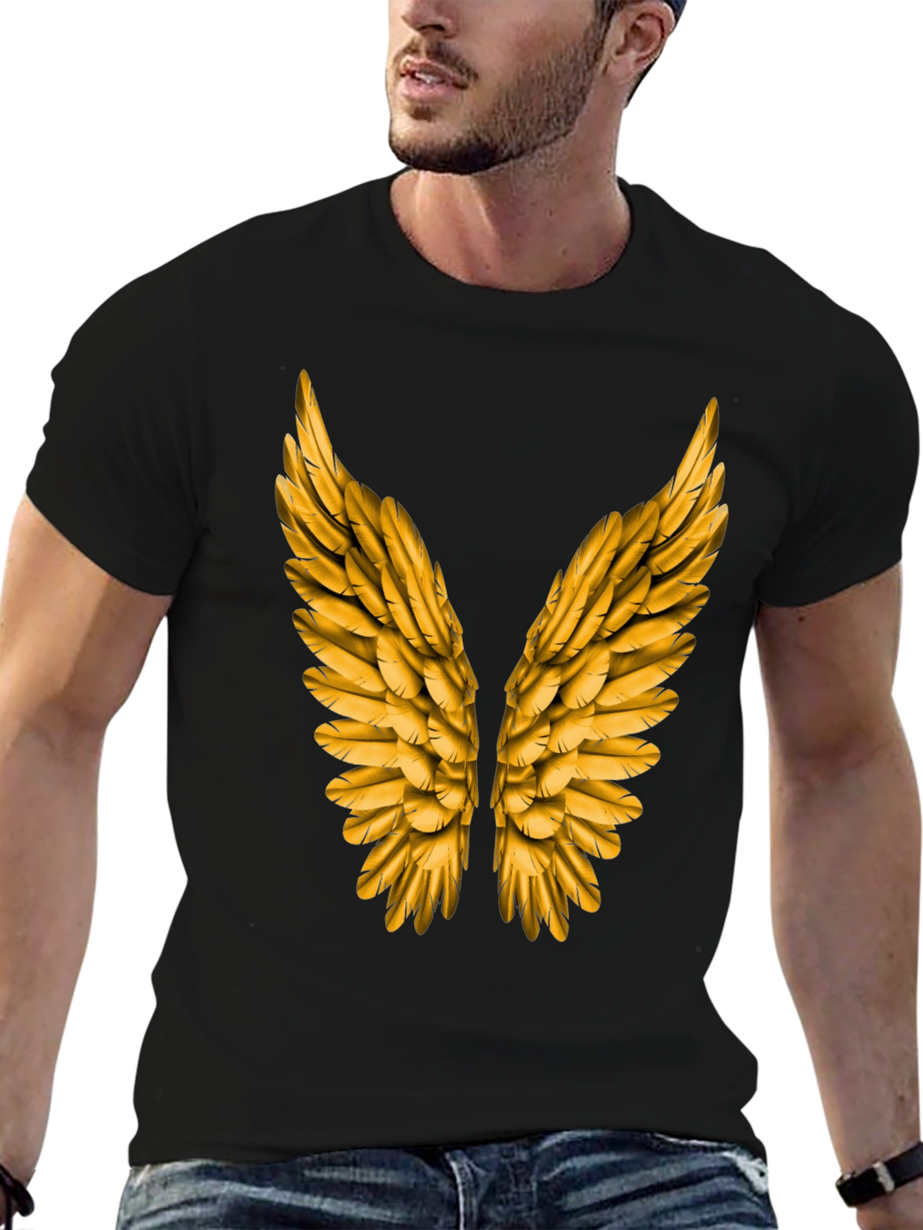 Golden Wings Graphic Tee - Black Short Sleeve
