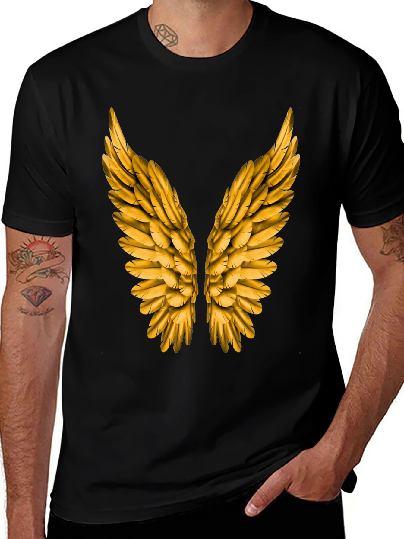 Golden Wings Graphic Tee - Black Short Sleeve