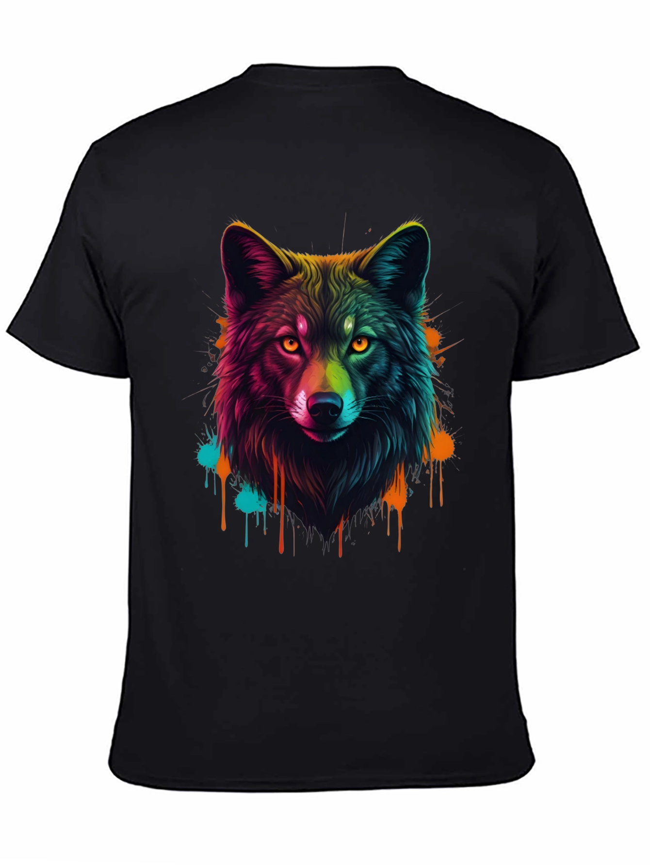 Vibrant Wolf Graphic Tee - Mens Black T-Shirt