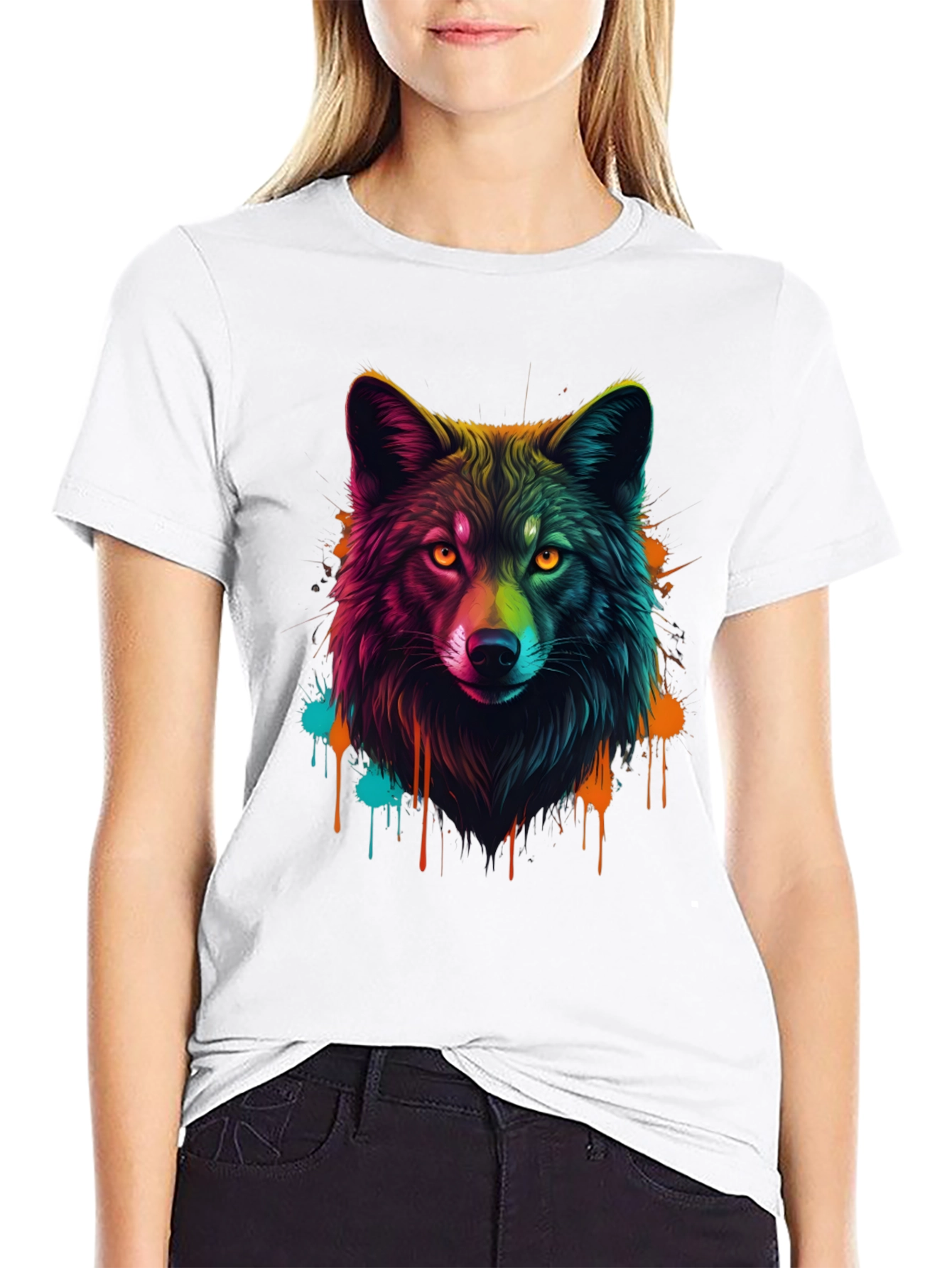 Vibrant Wolf Graphic Tee - Mens Black T-Shirt