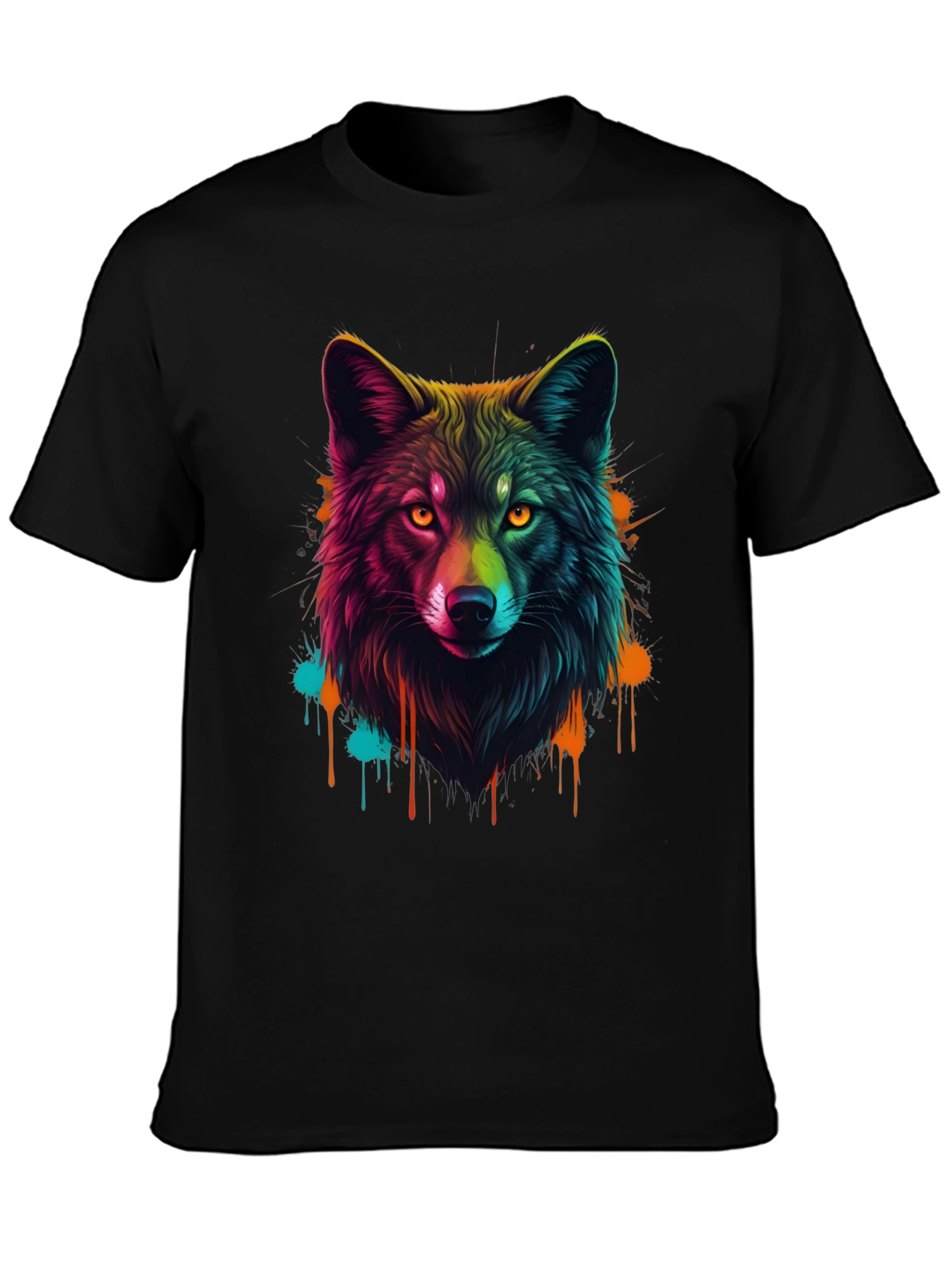 Vibrant Wolf Graphic Tee - Mens Black T-Shirt