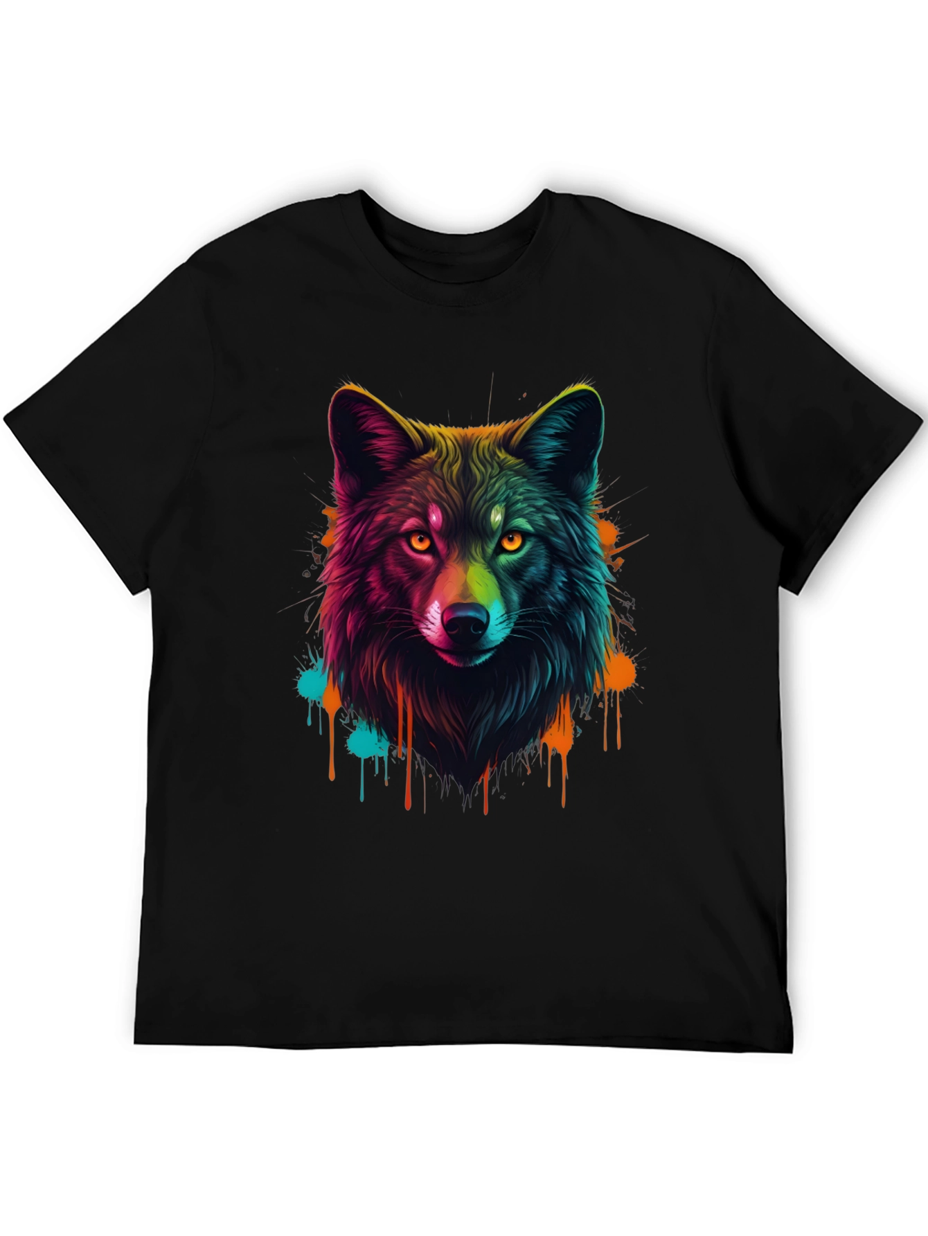 Vibrant Wolf Graphic Tee - Mens Black T-Shirt