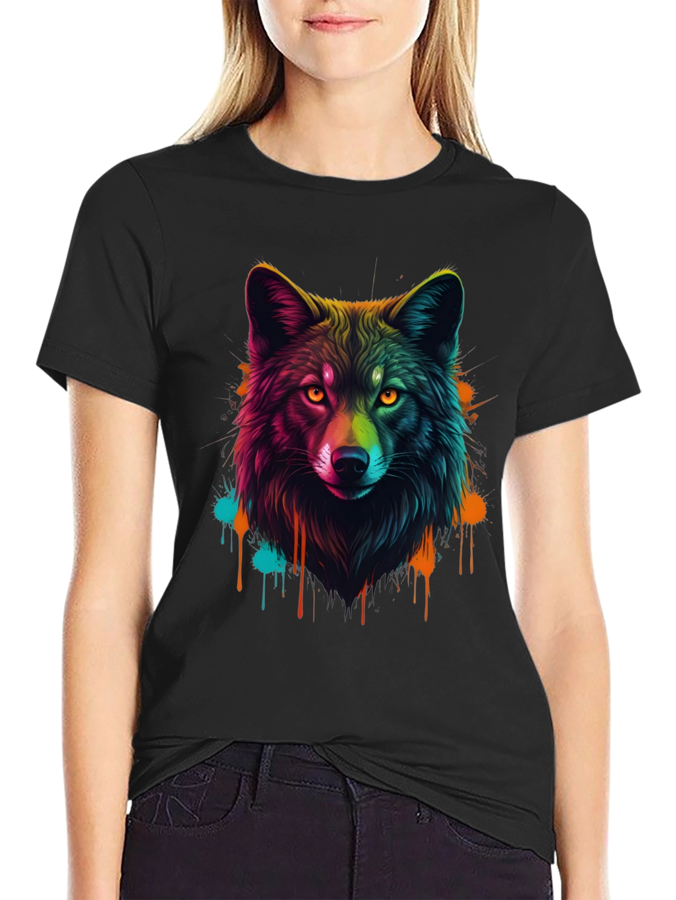 Vibrant Wolf Graphic Tee - Mens Black T-Shirt