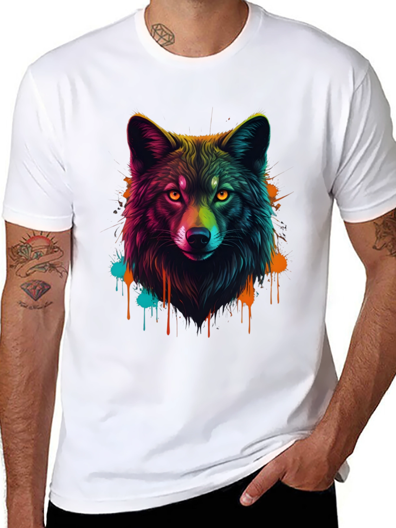 Vibrant Wolf Graphic Tee - Mens Black T-Shirt
